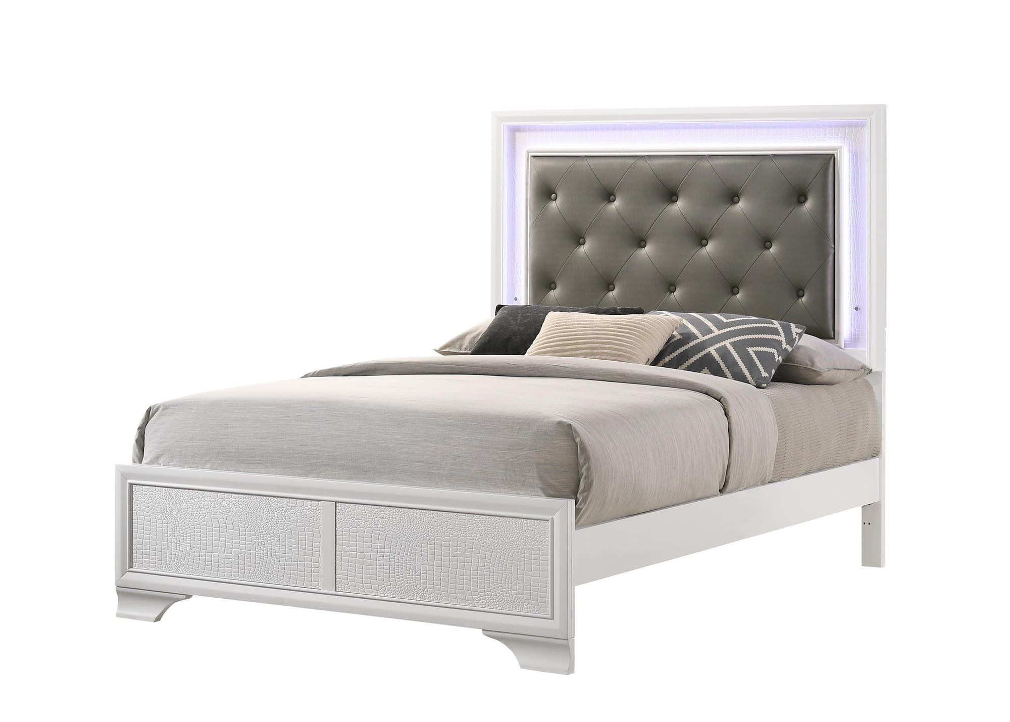 Lyssa Frost LED Faux Leather Upholstered Tufted Panel Full Bed - Image 1