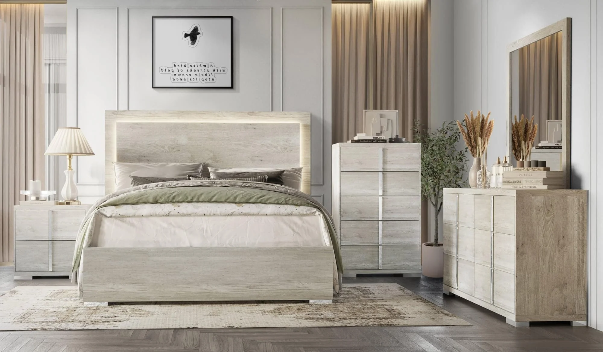Yobu Beige LED Panel Bedroom Set - Image 1