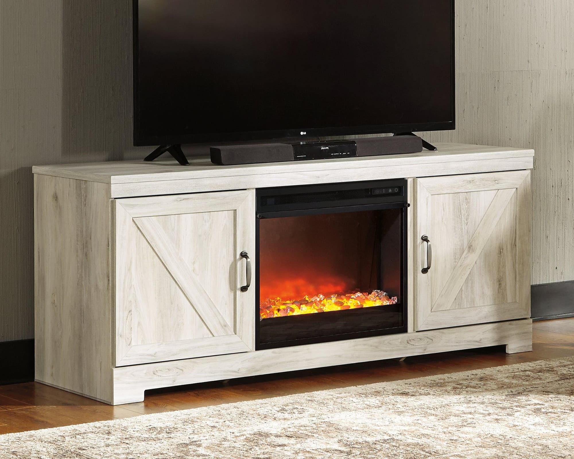 Bellaby Whitewash 63″ Tv Stand With Fireplace