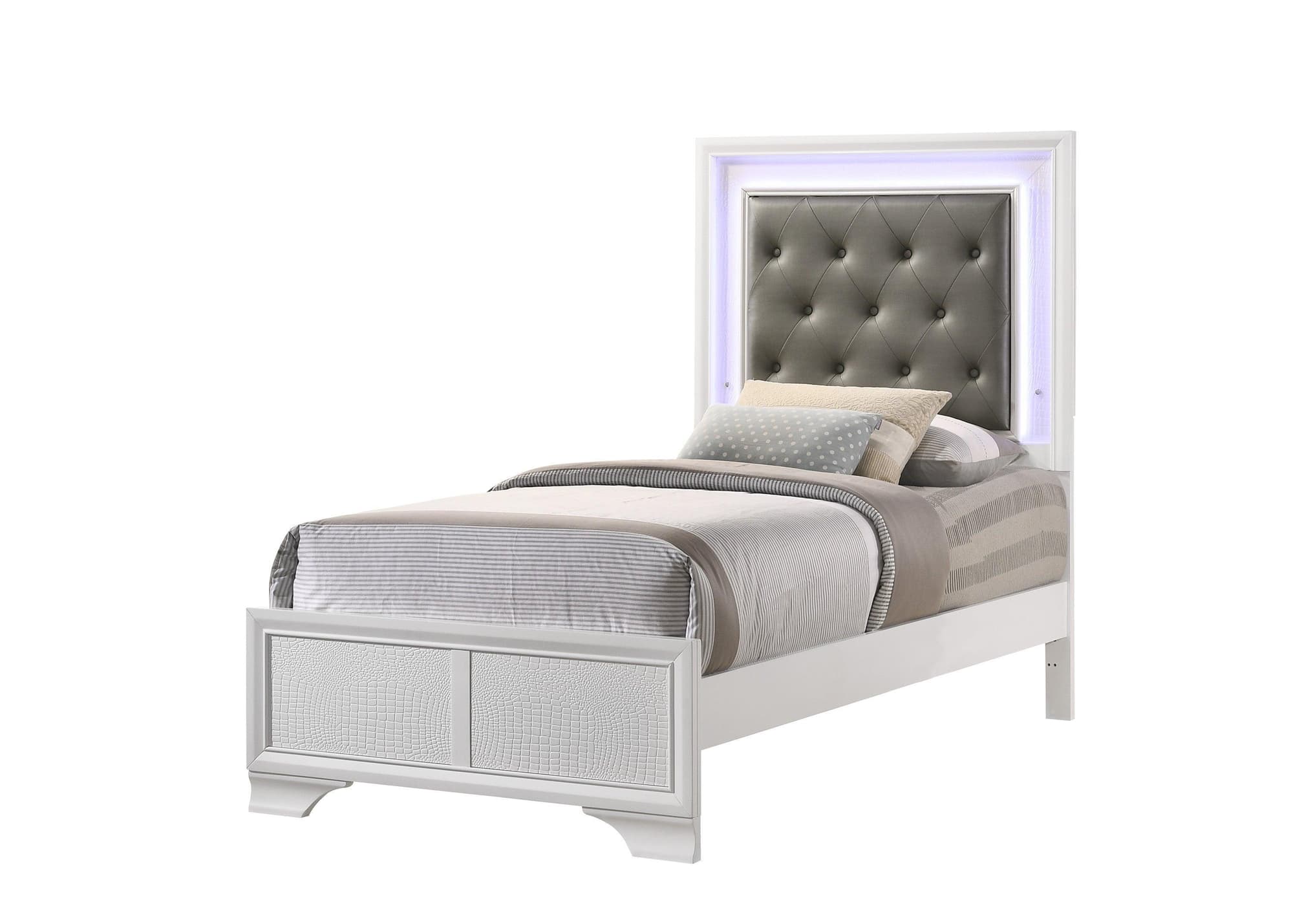 Lyssa Frost LED Faux Leather Upholstered Tufted Panel Twin Bed - Image 1