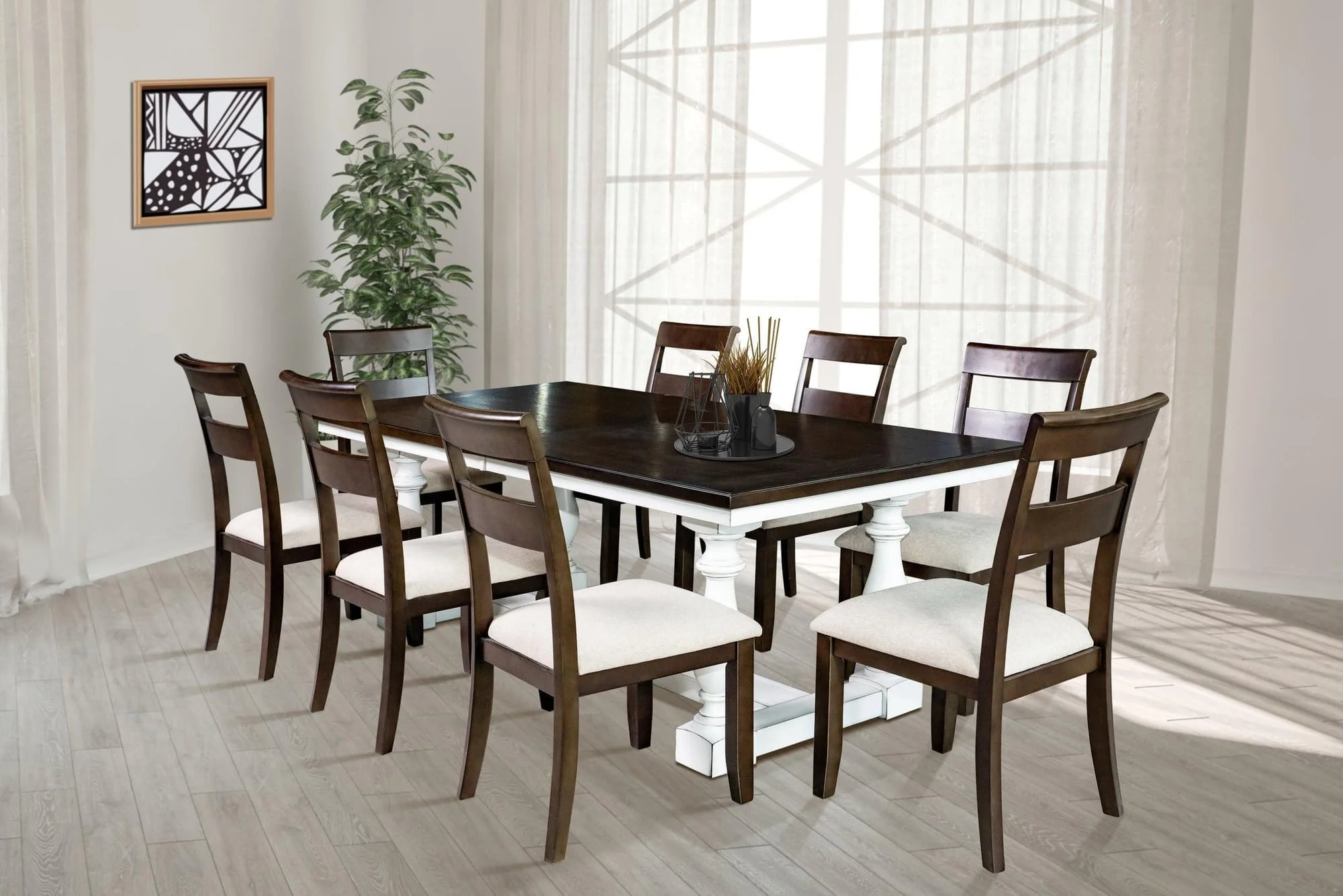 Thomas White Brown Fabric Dining Room Set - Image 1