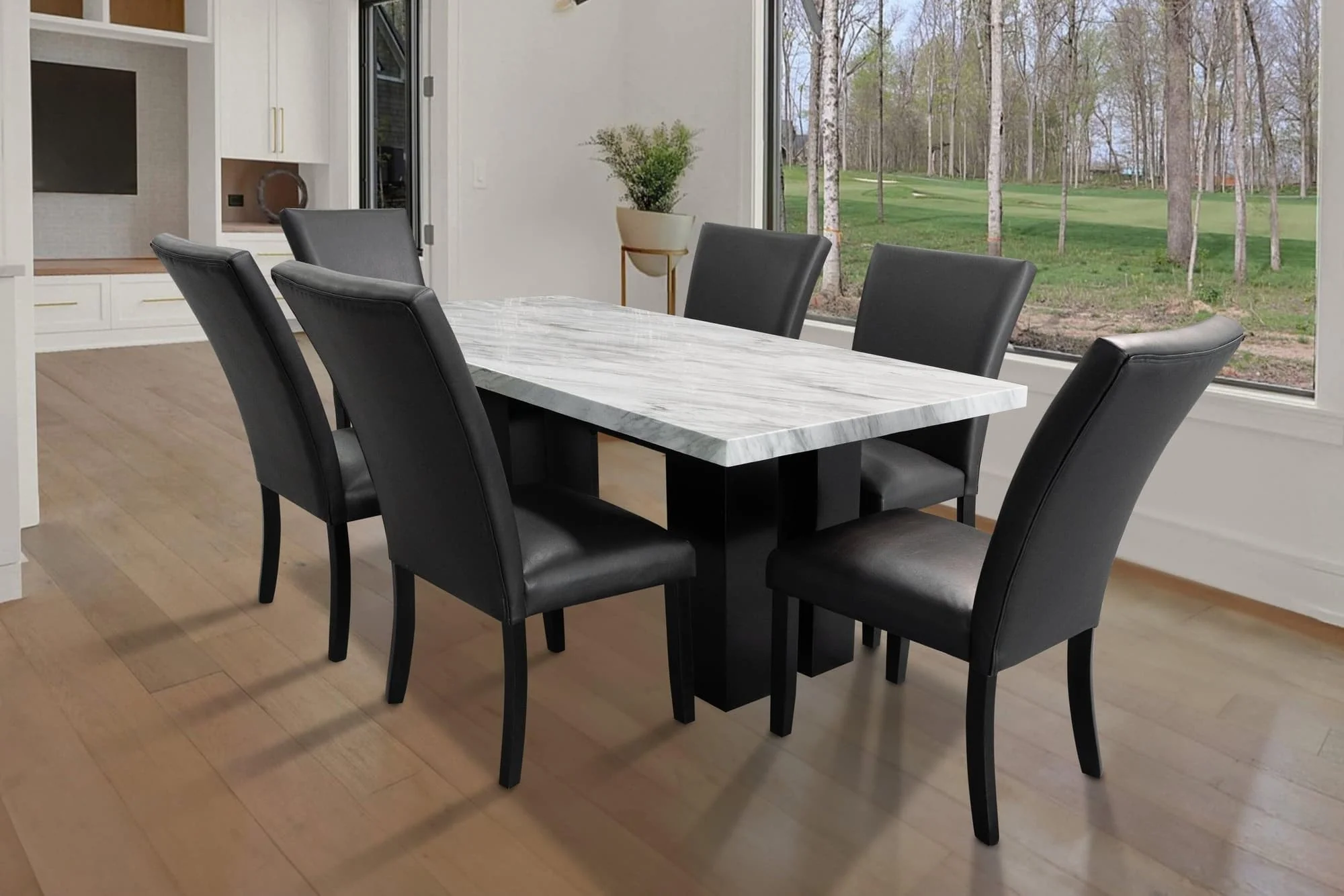 Benny Black Faux Marble Top Dining Room Set - Image 1