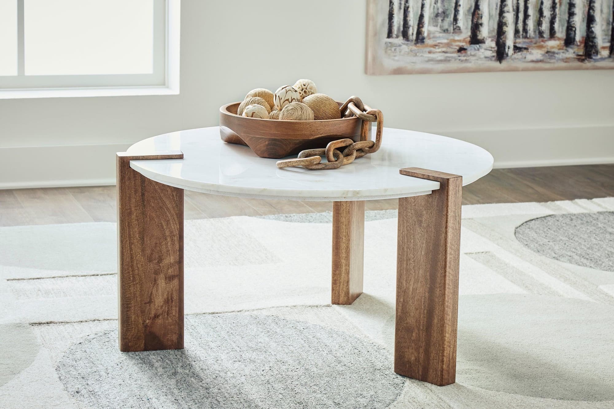 Isanti White Brown Marble Top Coffee Table - Image 1