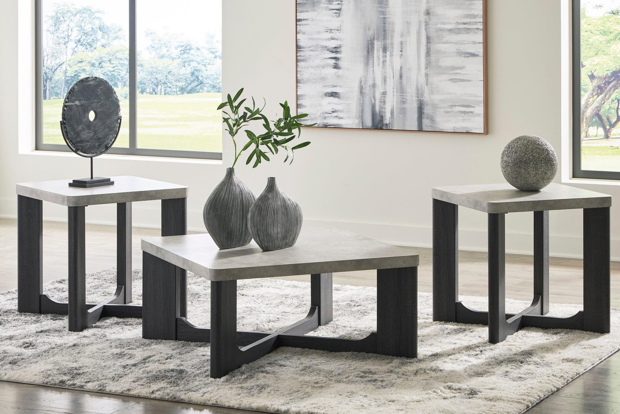 Two Tone Gray Marble Top Coffee Table - Image 1