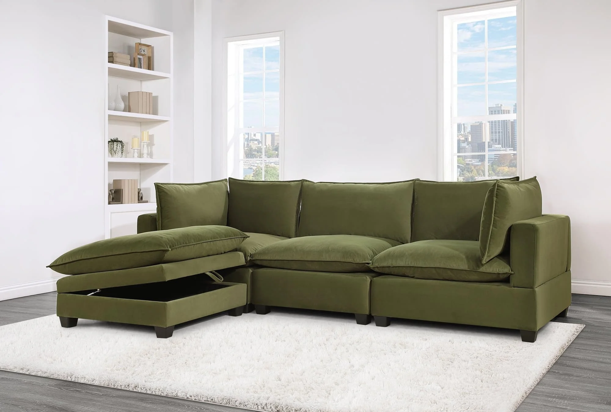 Cloud Olive Velvet Modular Reclining Sectional - Image 1