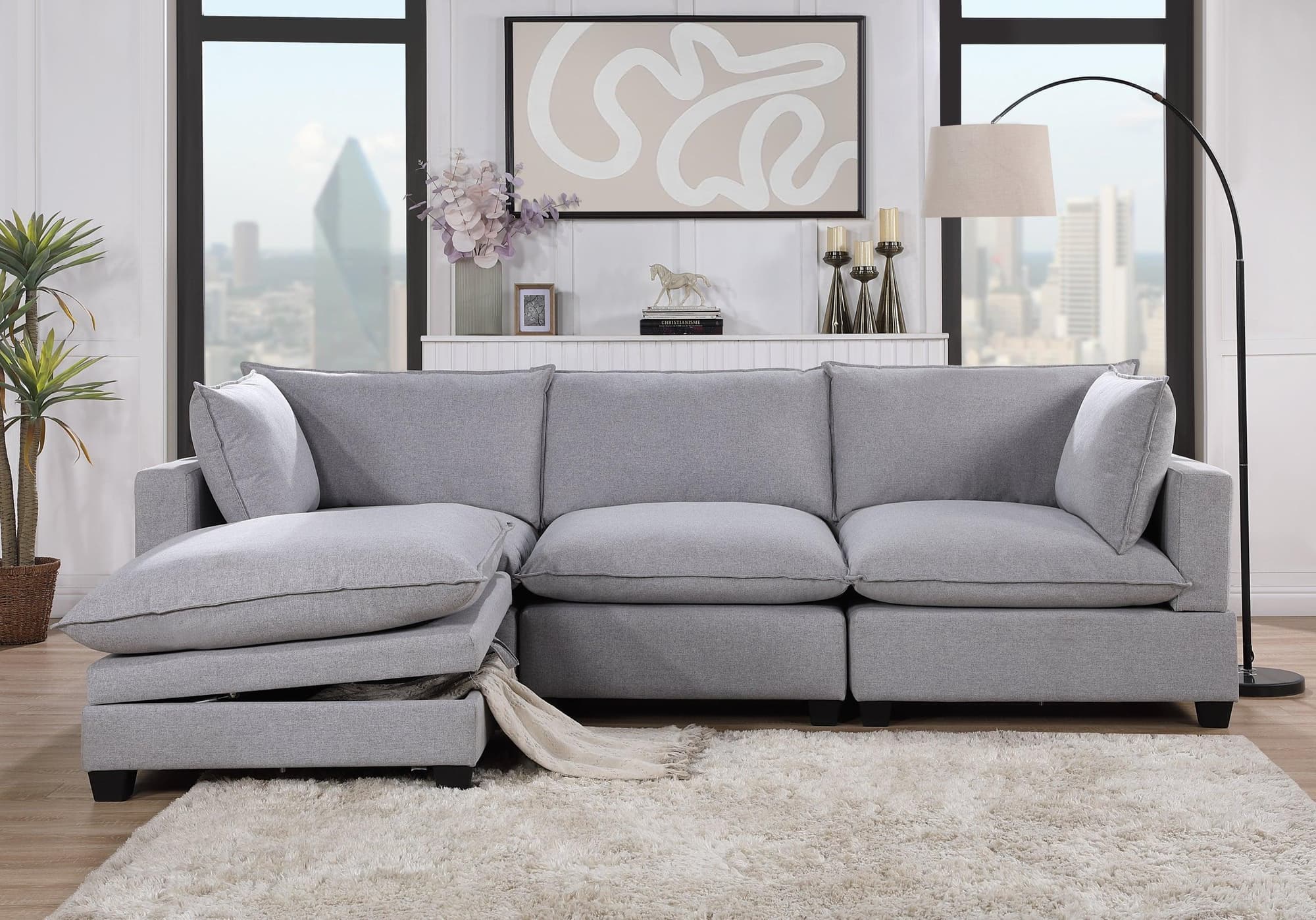 Cloud Gray Fabric Modular Reclining Sectional - Image 1