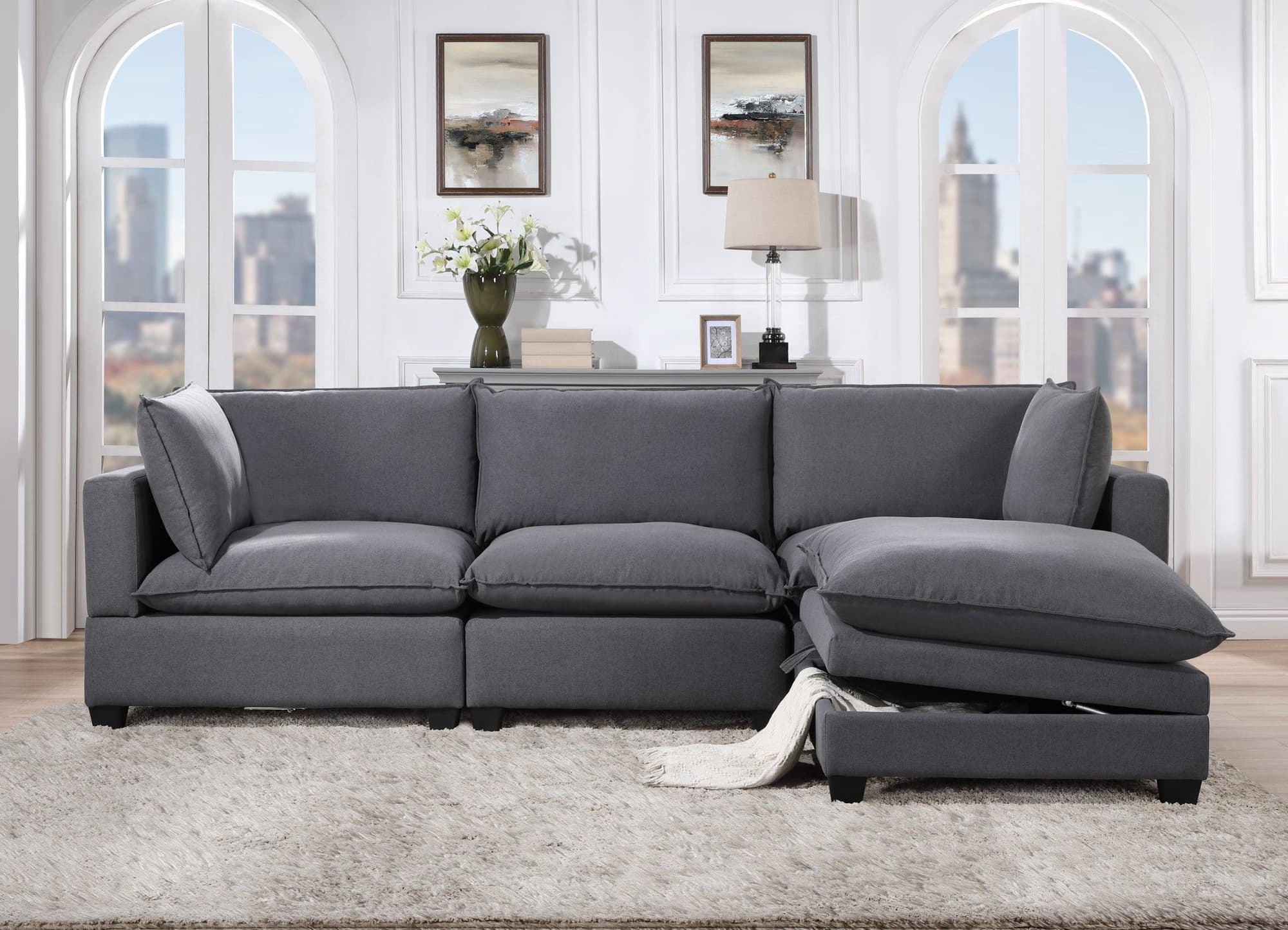 Cloud Charcoal Fabric Modular Reclining Sectional - Image 1