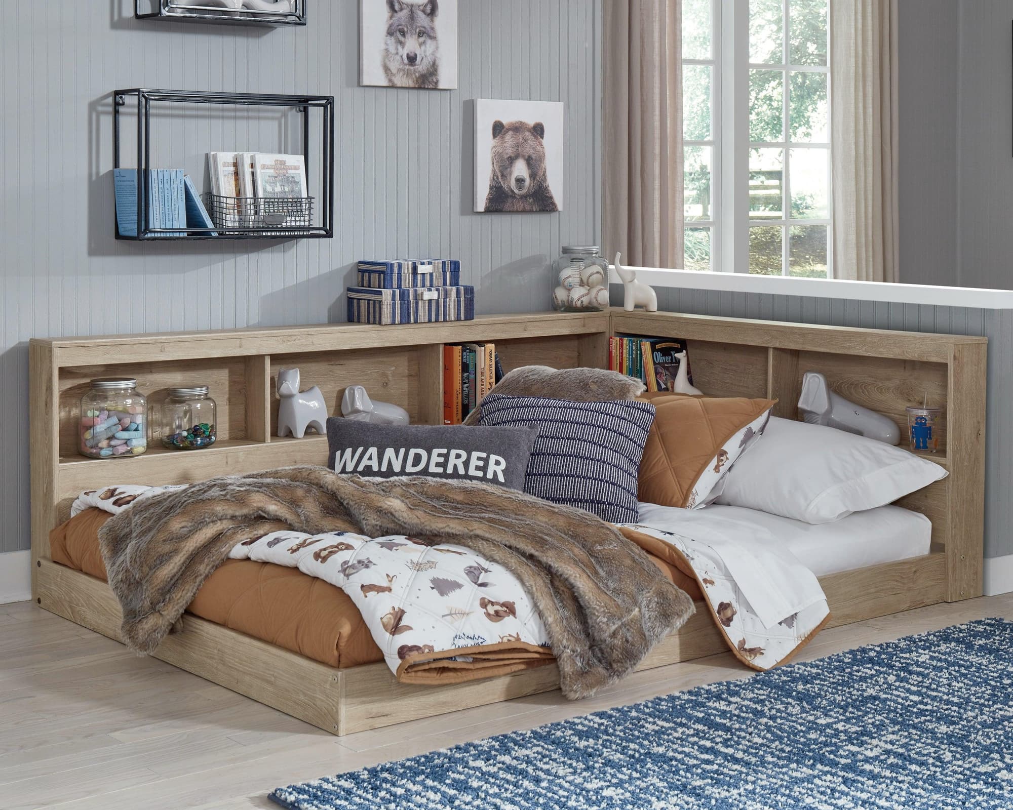 Oliah Natural Full Bookcase Storage Bed