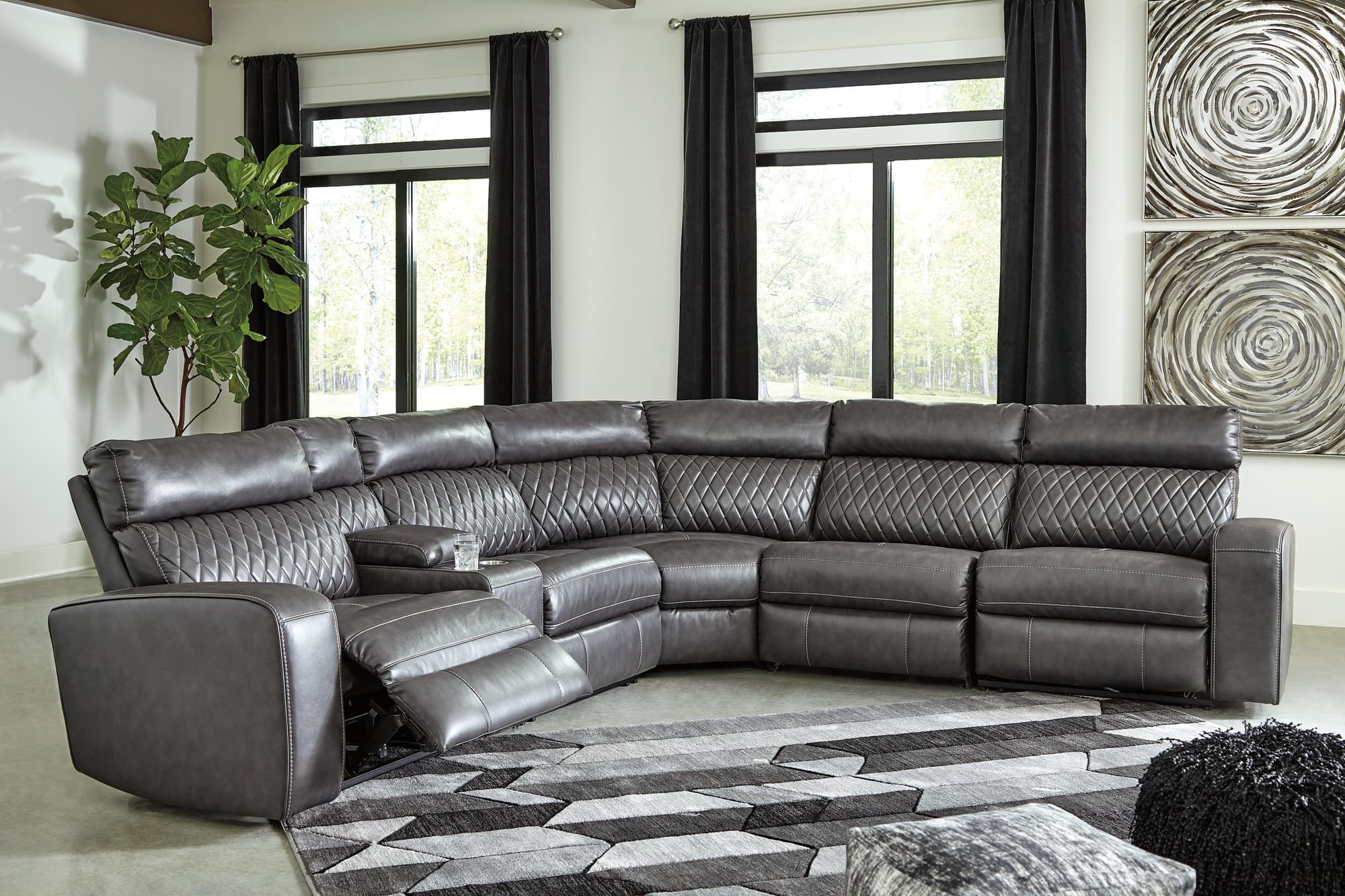 Samperstone Gray Faux Leather 6-Piece Power Reclining Sectional - Image 1