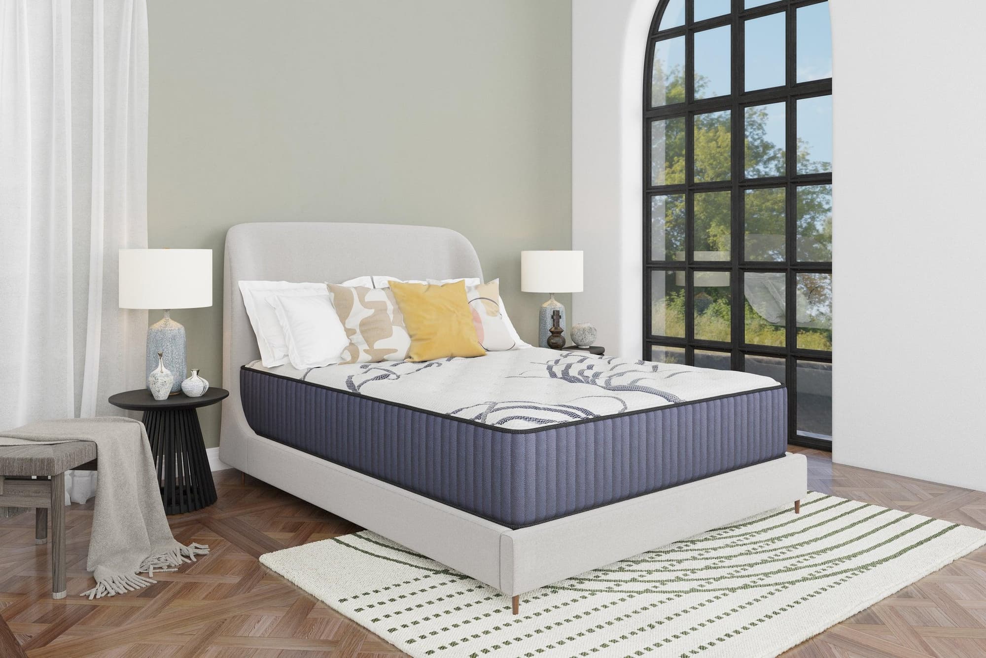 Gr White Blue Hybrid Medium Queen Mattress - Image 1