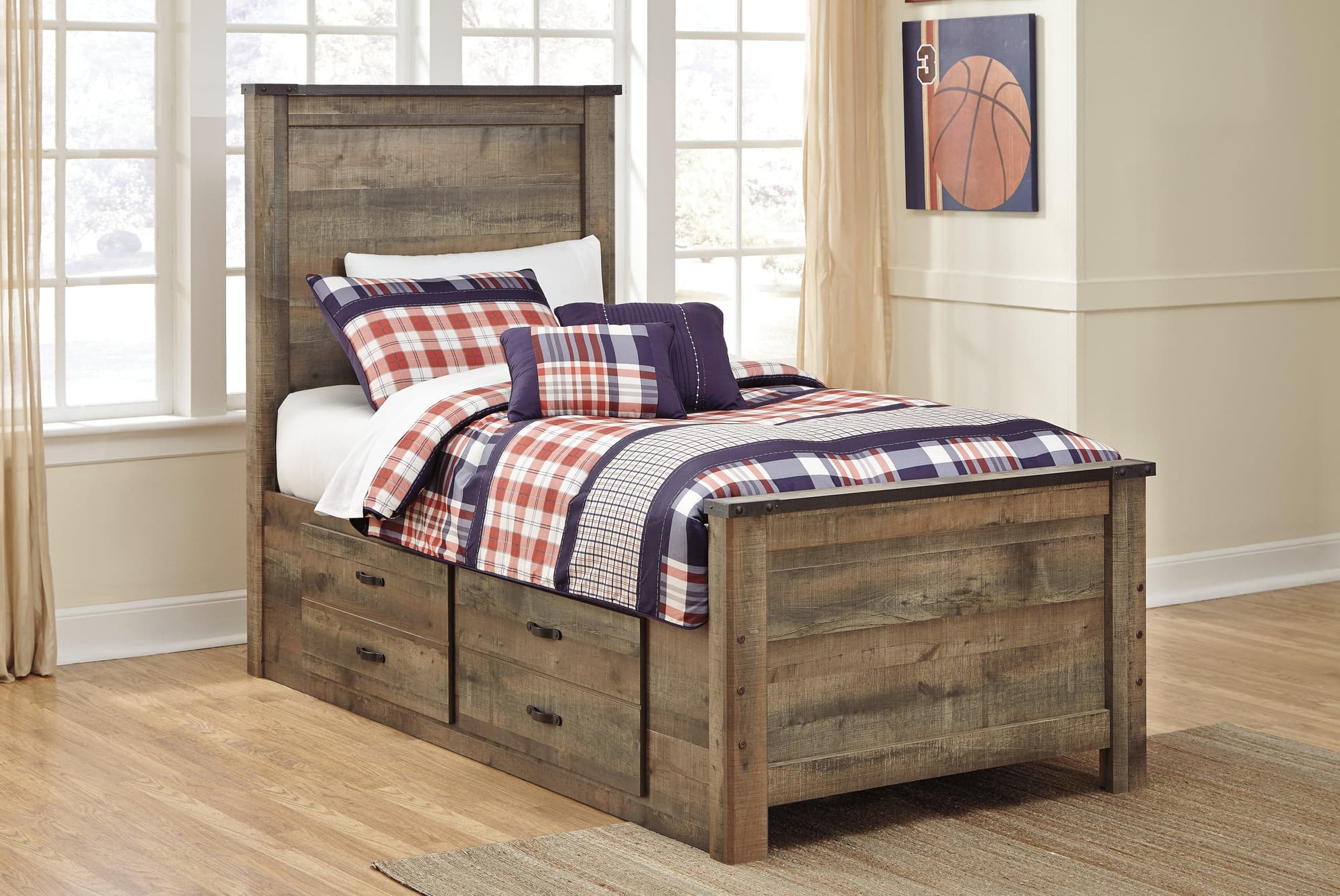 Trinell Brown Twin Panel Bed With 2 Storage Drawers - Image 1
