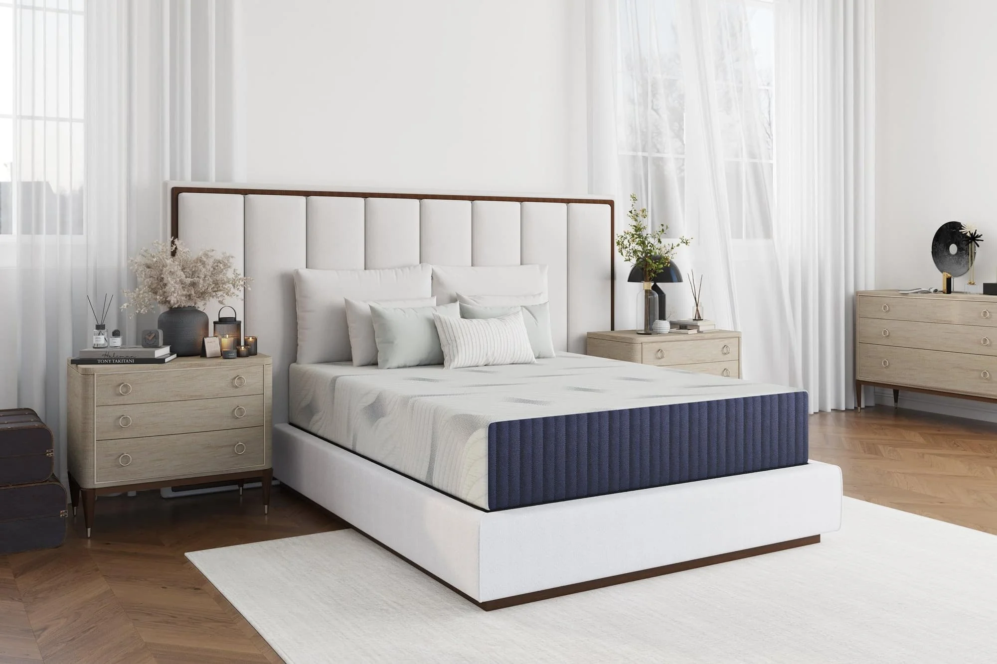 Cloudair White Blue Hybrid Plush Queen Mattress