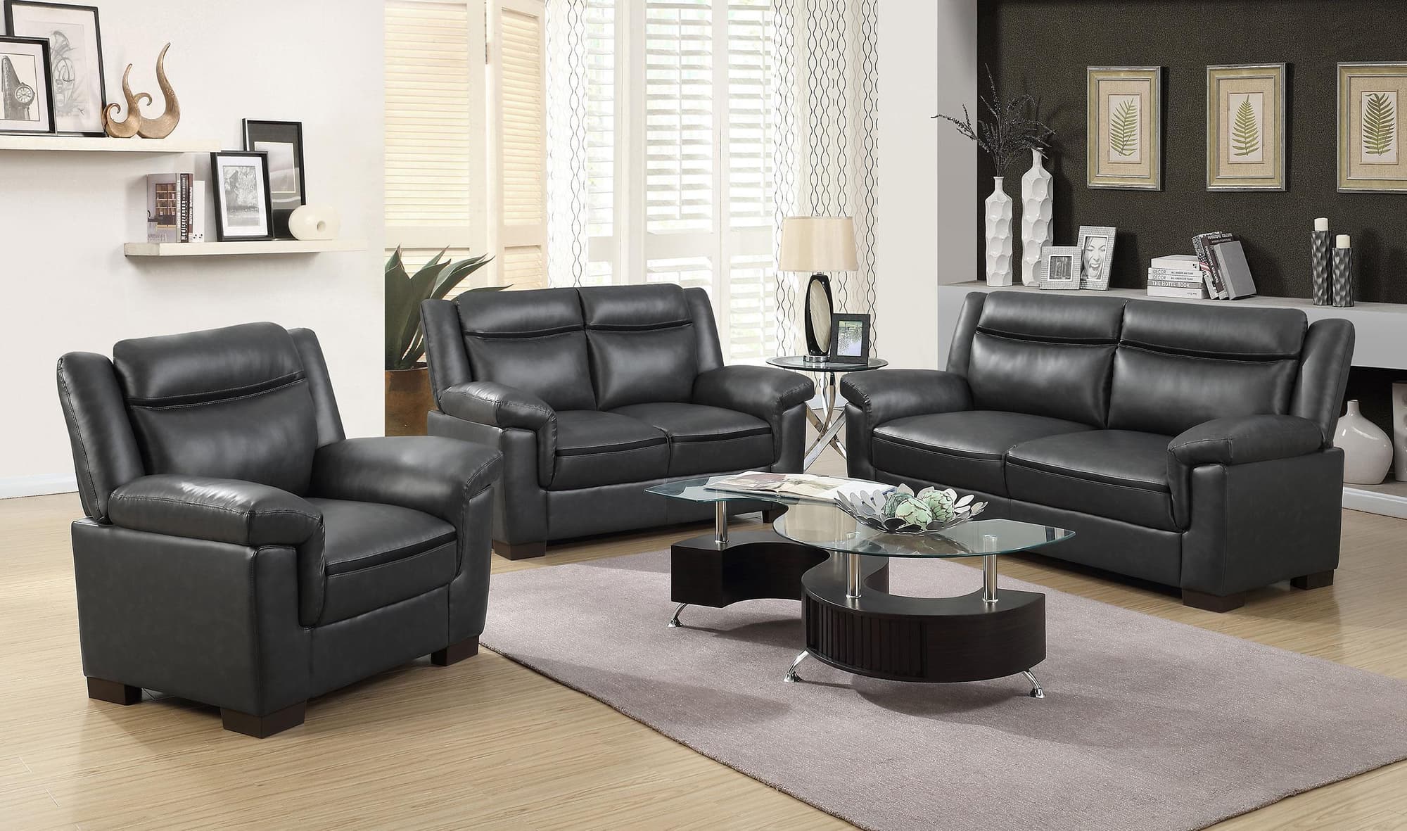 Arabella Brown Faux Leather 3-Piece Living Room Set - Image 1