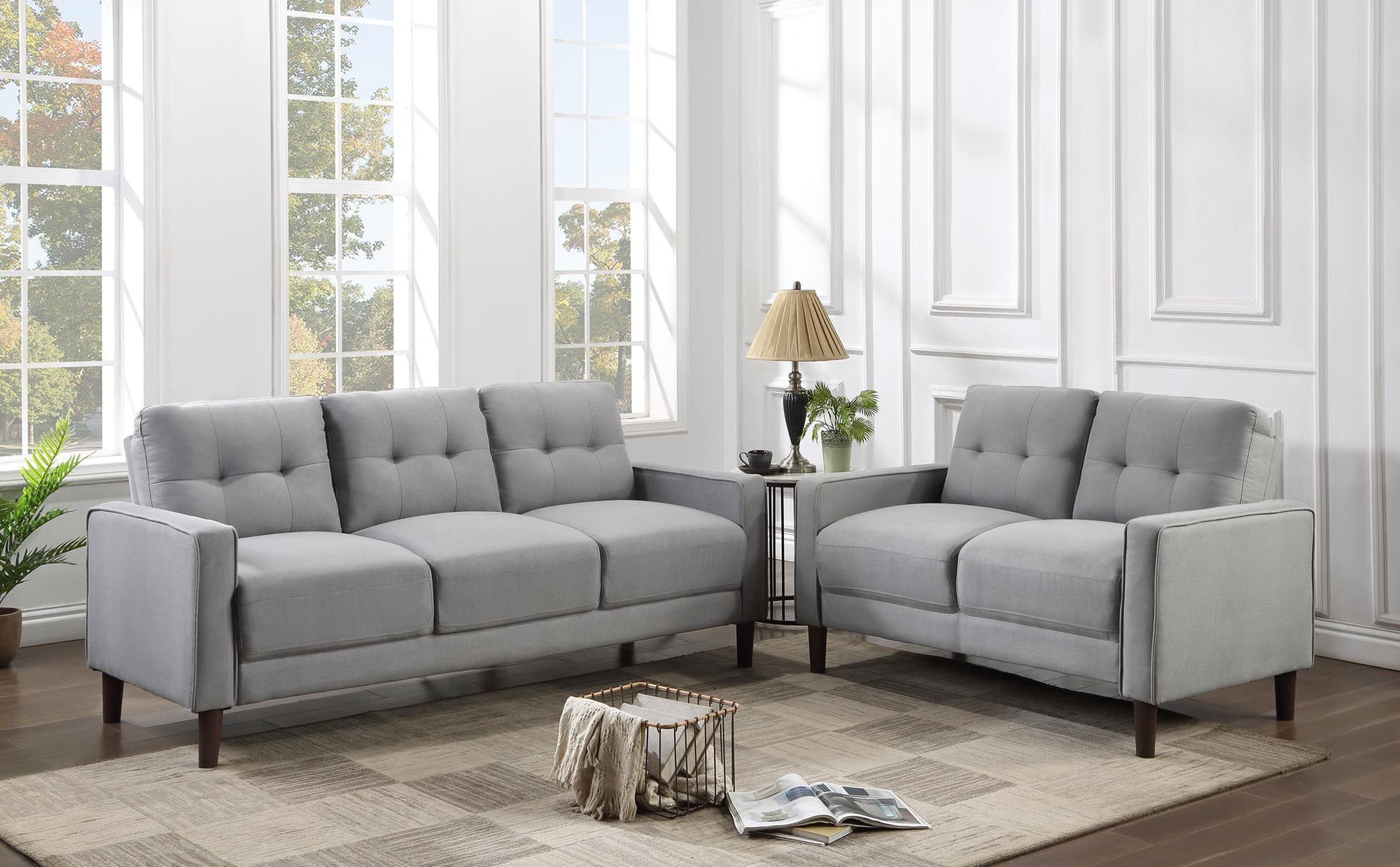 Bowen 2-Piece Upholstered Track Arm Tufted Sofa Set Grey - Image 1