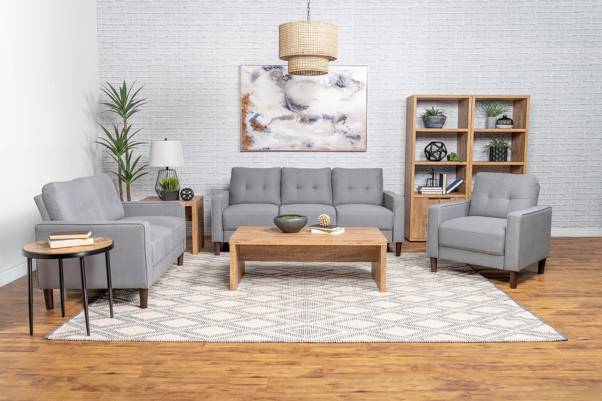 Bowen 3-Piece Upholstered Track Arm Tufted Sofa Set Grey - Image 1
