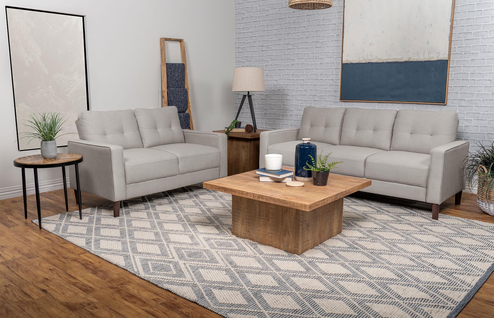 Bowen 2-Piece Upholstered Track Arm Tufted Sofa Set Beige - Image 1