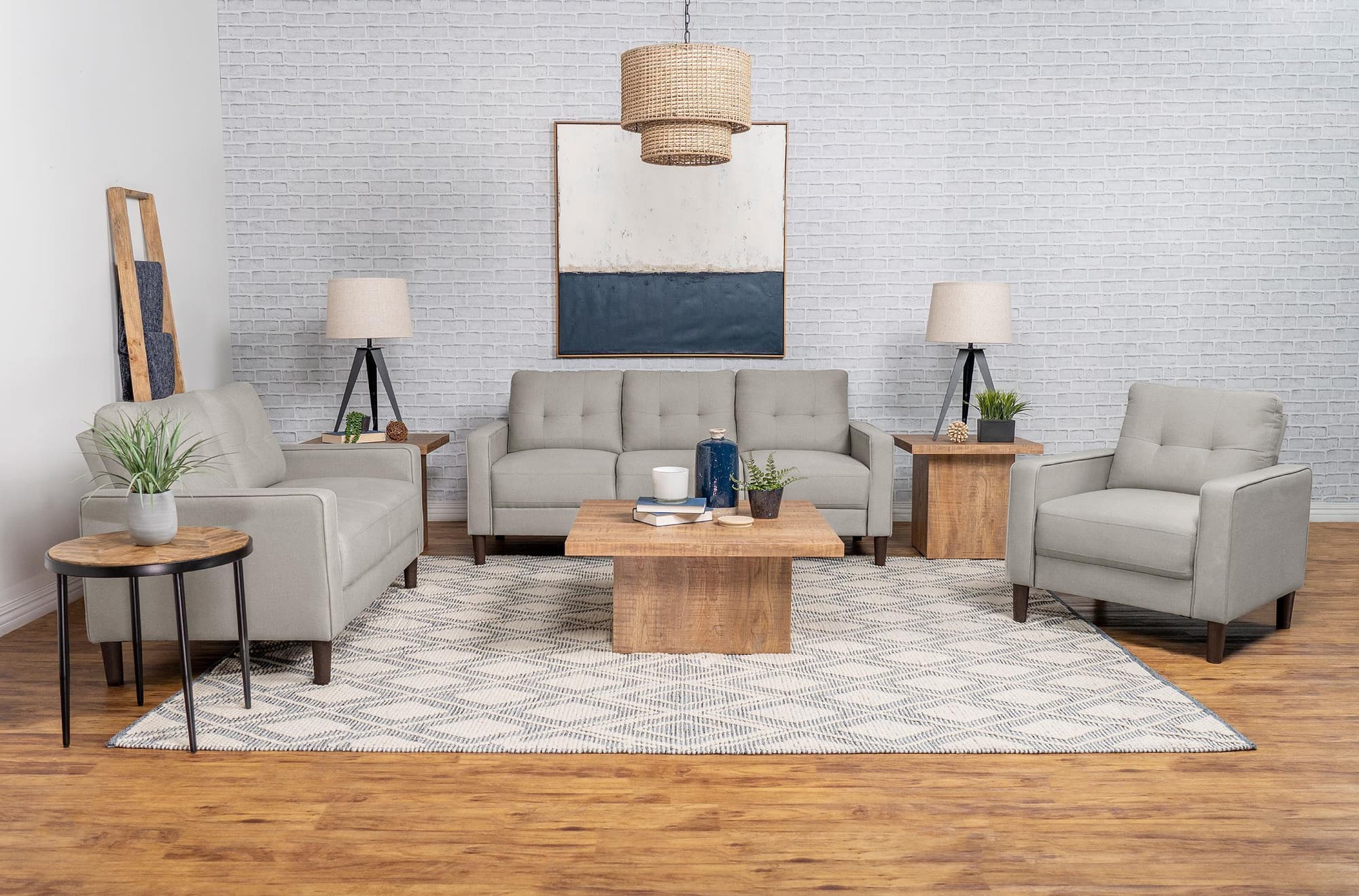 Bowen 3-Piece Upholstered Track Arm Tufted Sofa Set Beige - Image 1