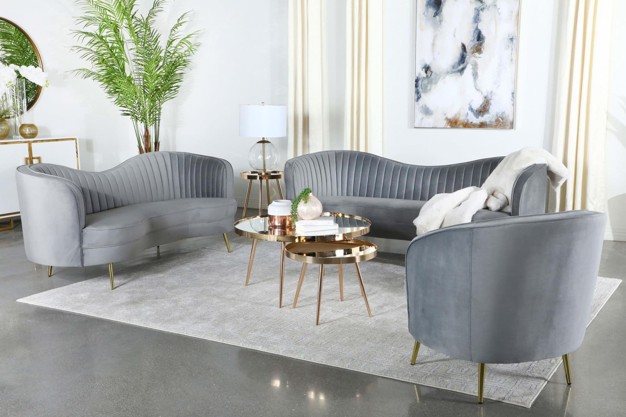 Sophia 3-Piece Upholstered Channel Tufted Sofa Set Grey - Image 1