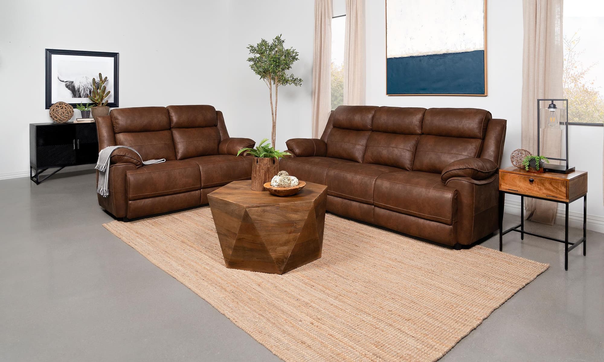 Ellington 2-Piece Upholstered Padded Arm Sofa Set Dark Brown - Image 1