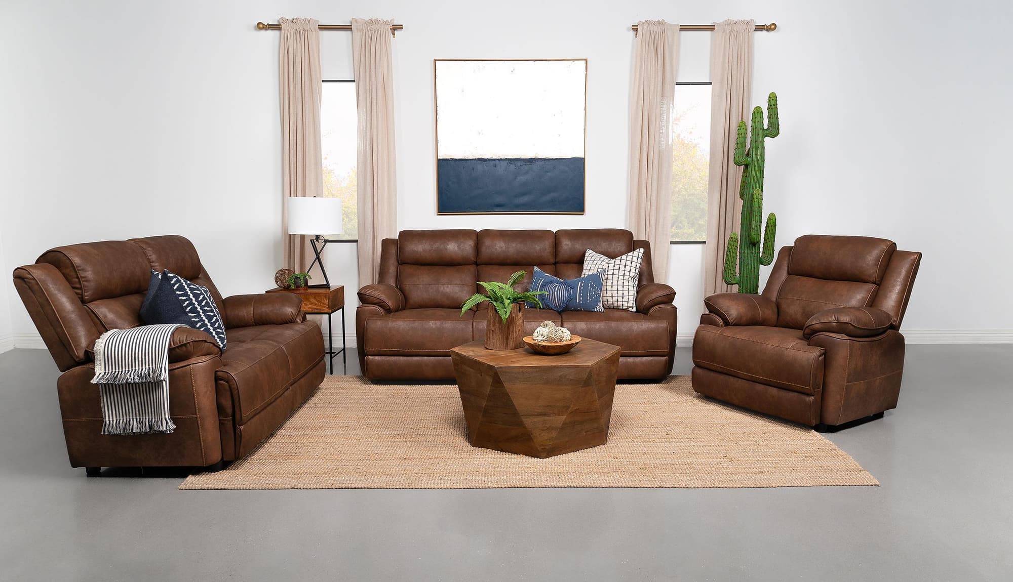 Ellington 3-Piece Upholstered Padded Arm Sofa Set Dark Brown - Image 1