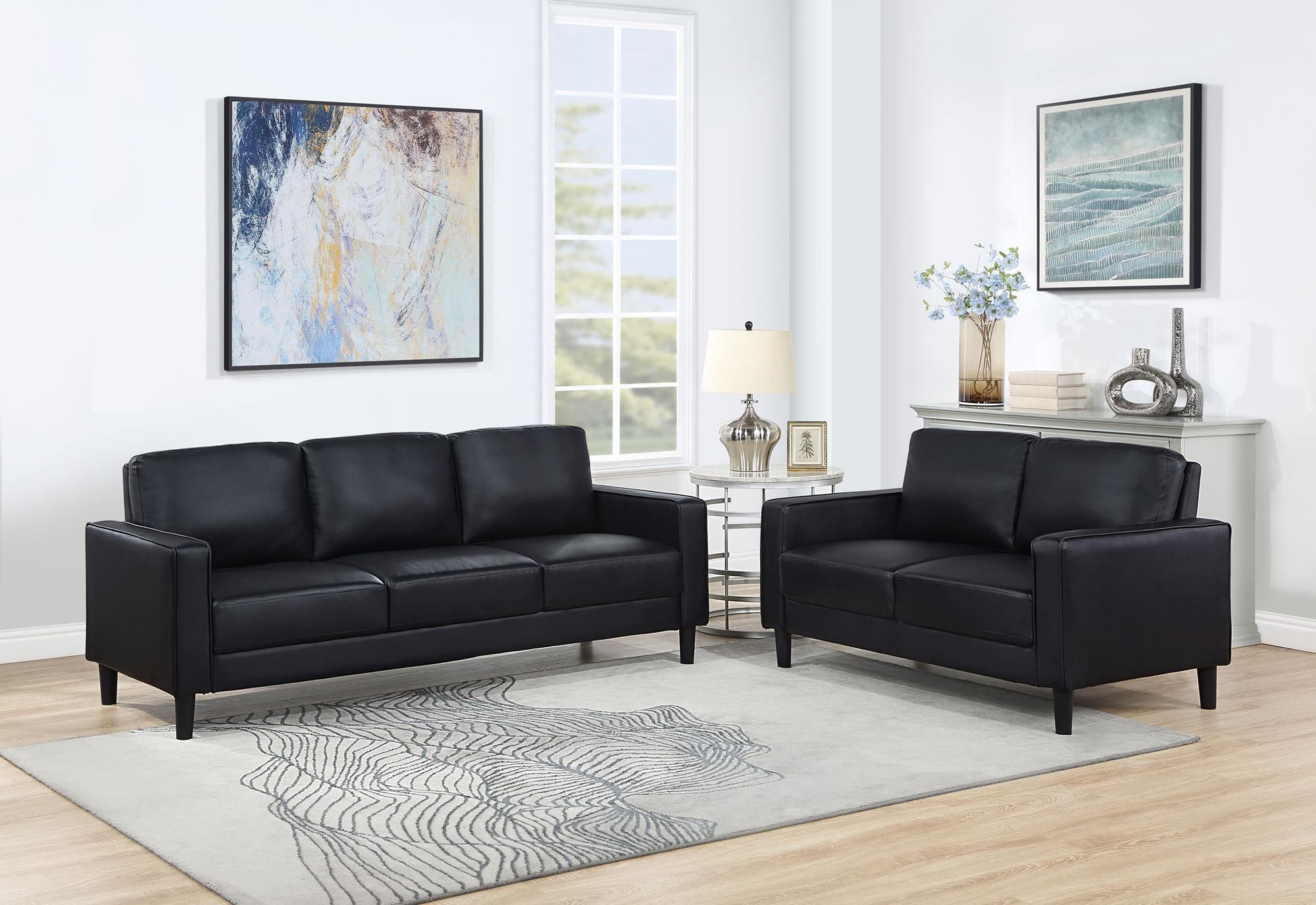 Ruth 2-Piece Upholstered Track Arm Sofa Set Black - Image 1