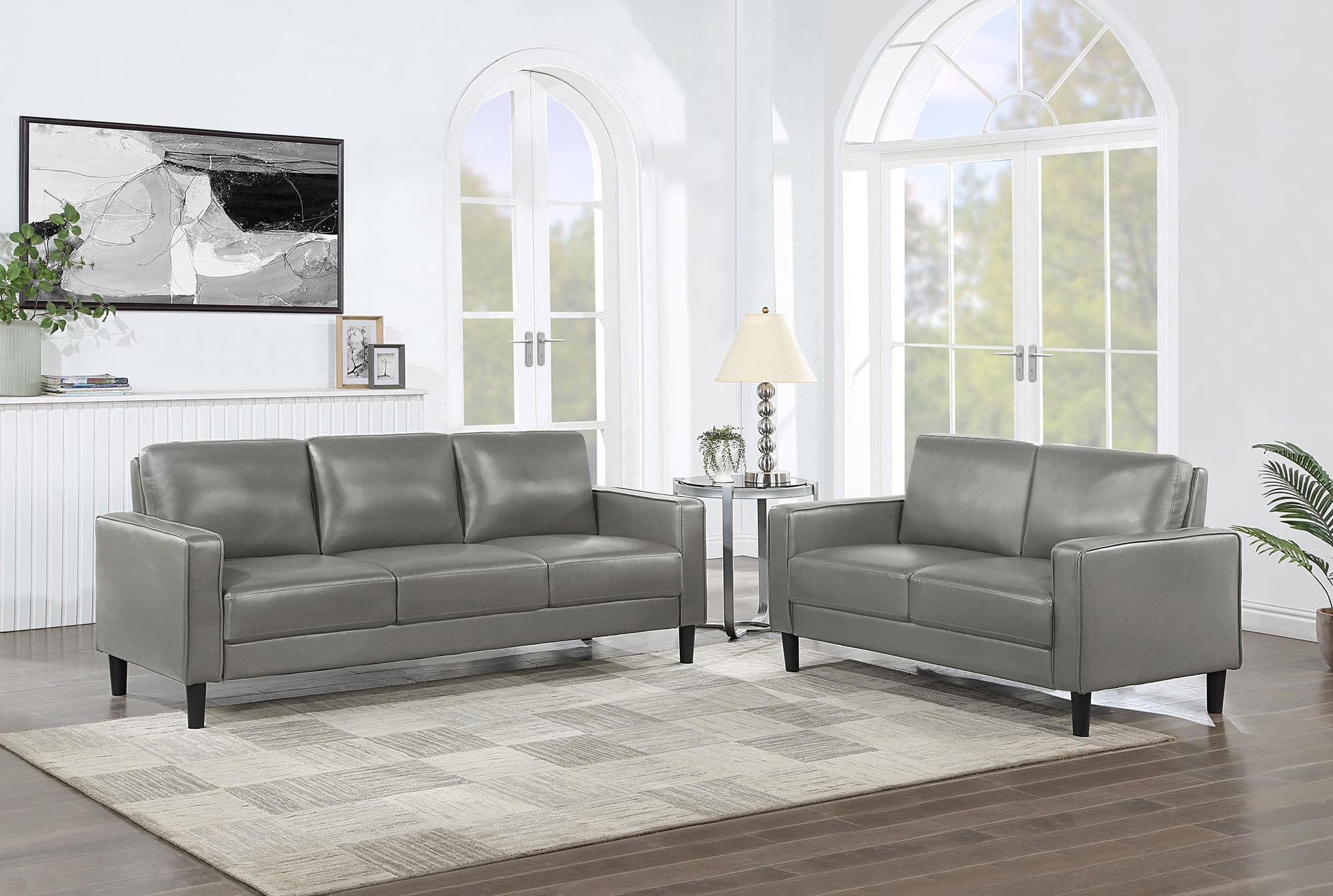 Ruth 2-Piece Upholstered Track Arm Sofa Set Grey - Image 1