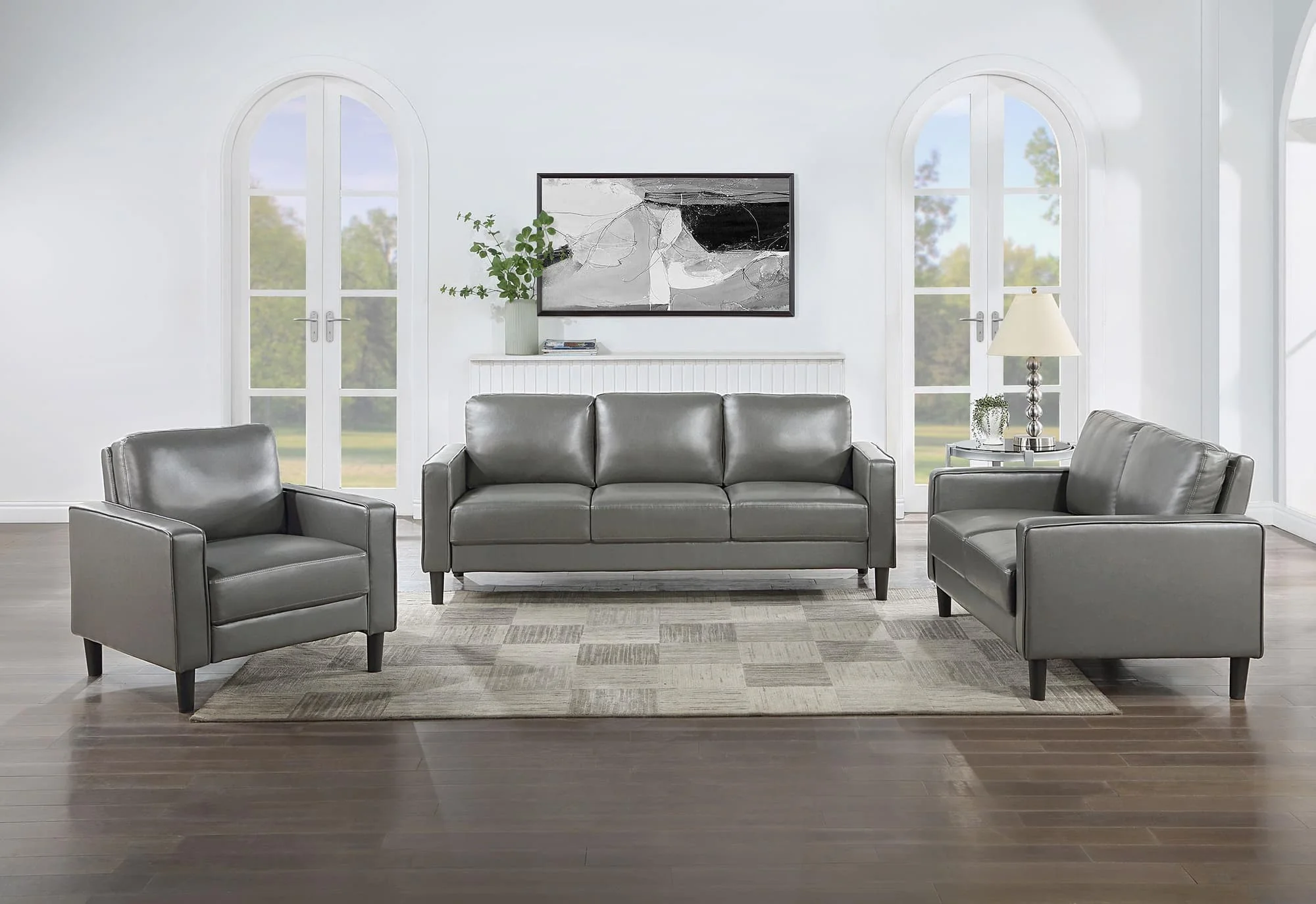 Ruth 3-Piece Upholstered Track Arm Sofa Set Grey - Image 1