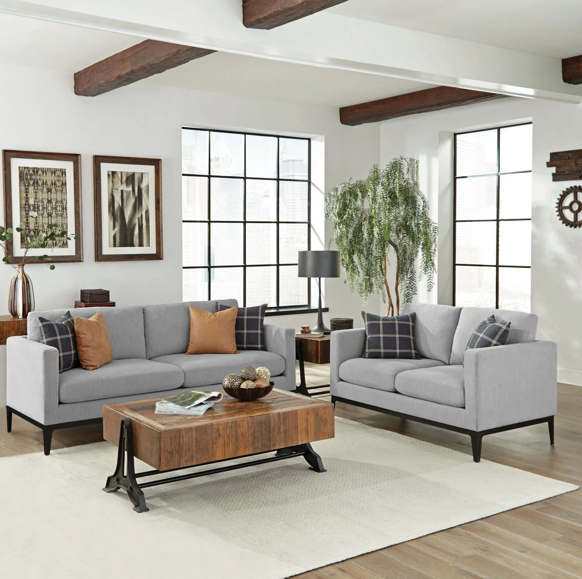 Apperson Apperso 2-Piece Upholstered Track Arm Sofa Set Light Grey - Image 1