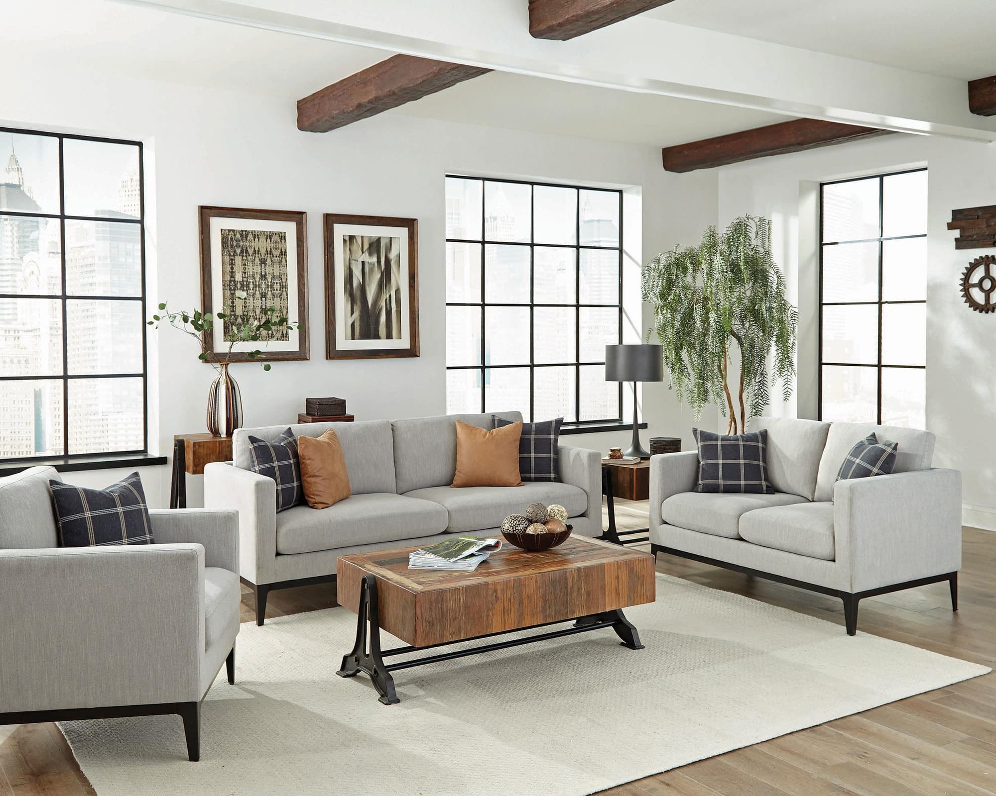 Apperson Apperso 3-Piece Upholstered Track Arm Sofa Set Light Grey - Image 1