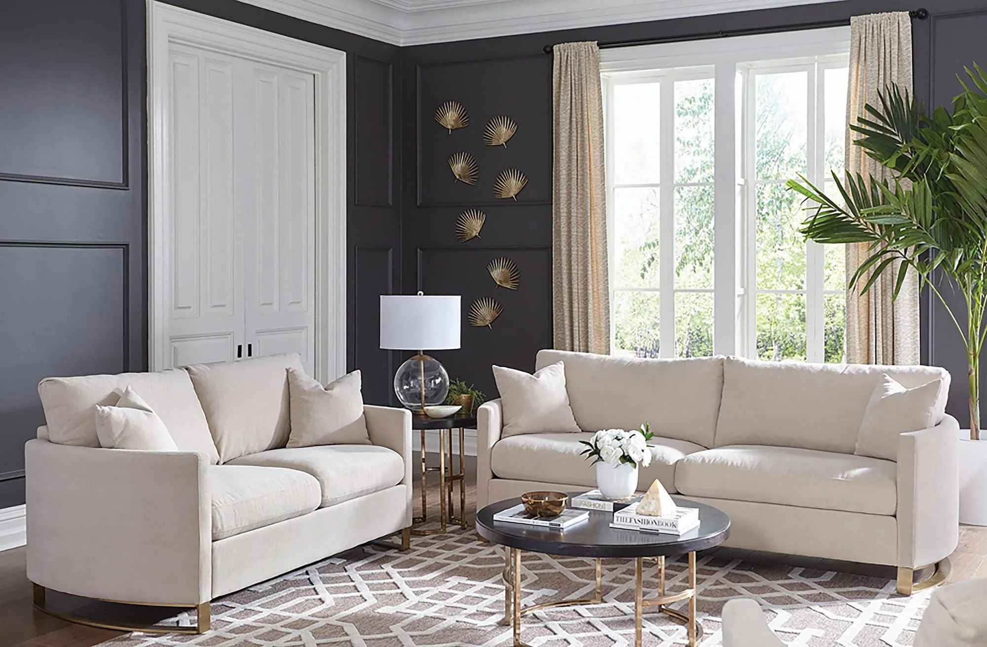 Corliss 2-Piece Upholstered Arched Arm Sofa Set Beige - Image 1