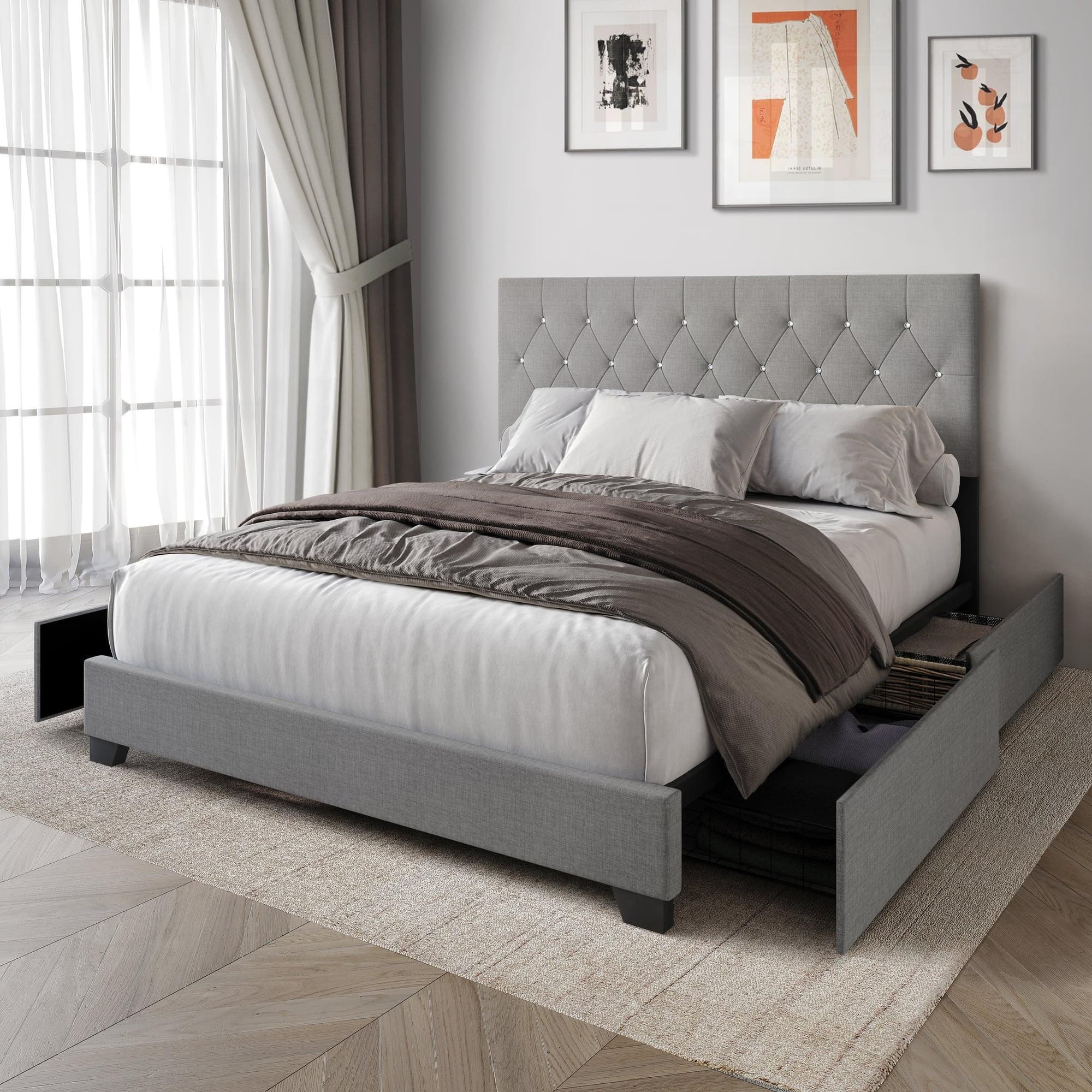 Dooma Gray Velvet Upholstered Tufted Platform King Bed - Image 1