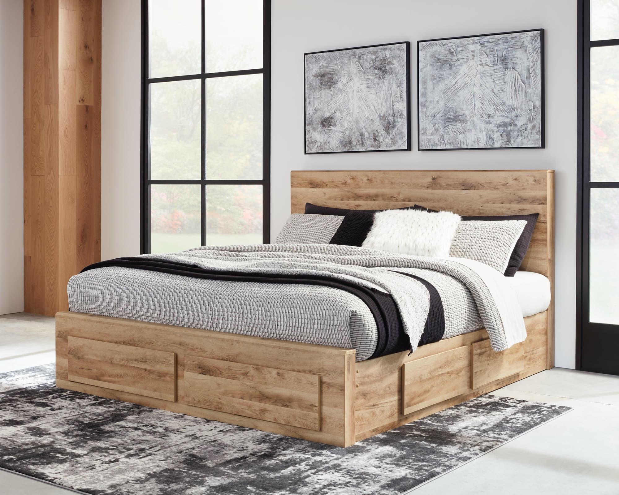Hyanna Tan Queen Panel Storage Bed With 2 Under Drawer - Image 1