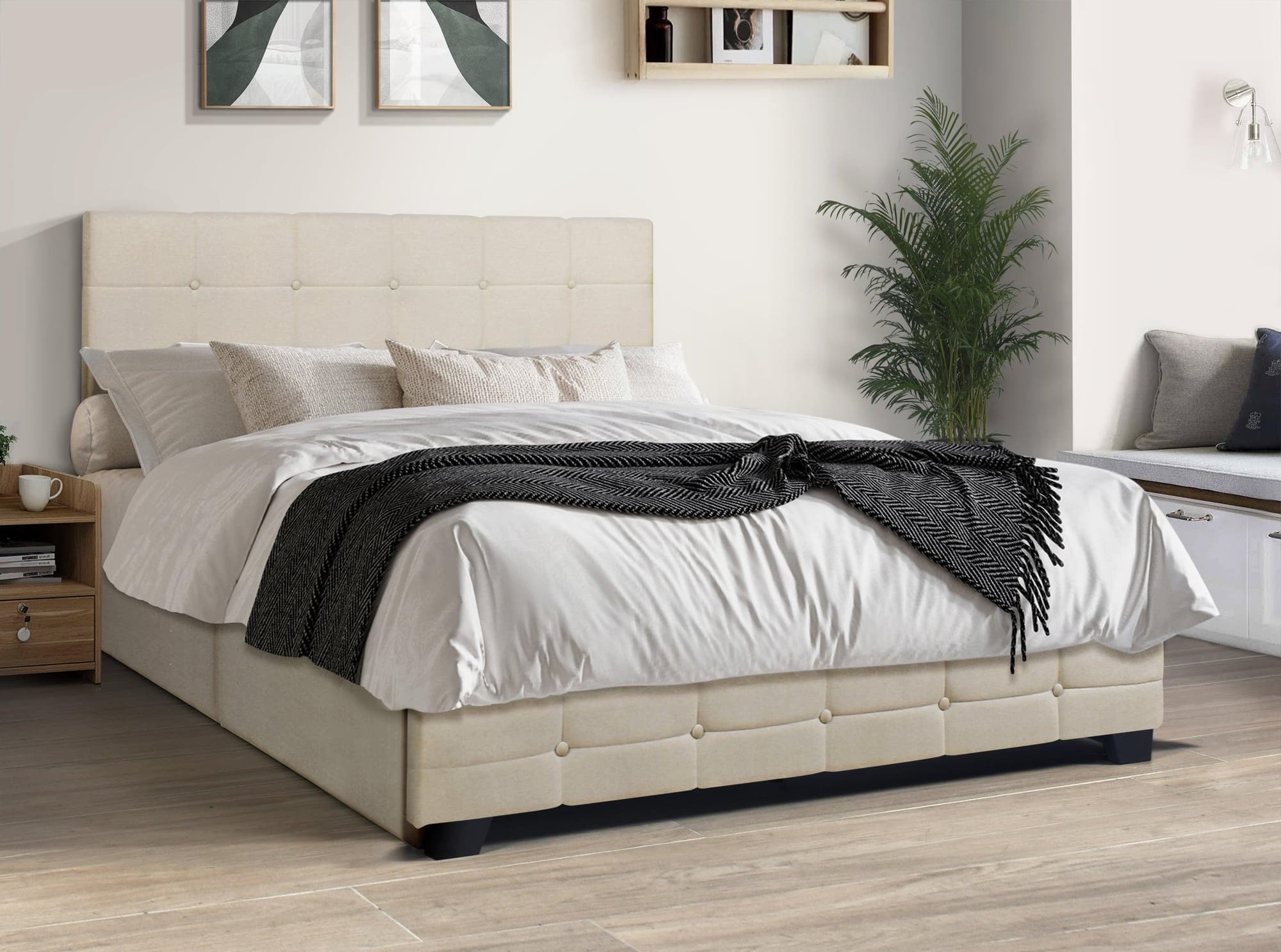 Faddy Beige Upholstered Tufted Platform Full Bed - Image 1