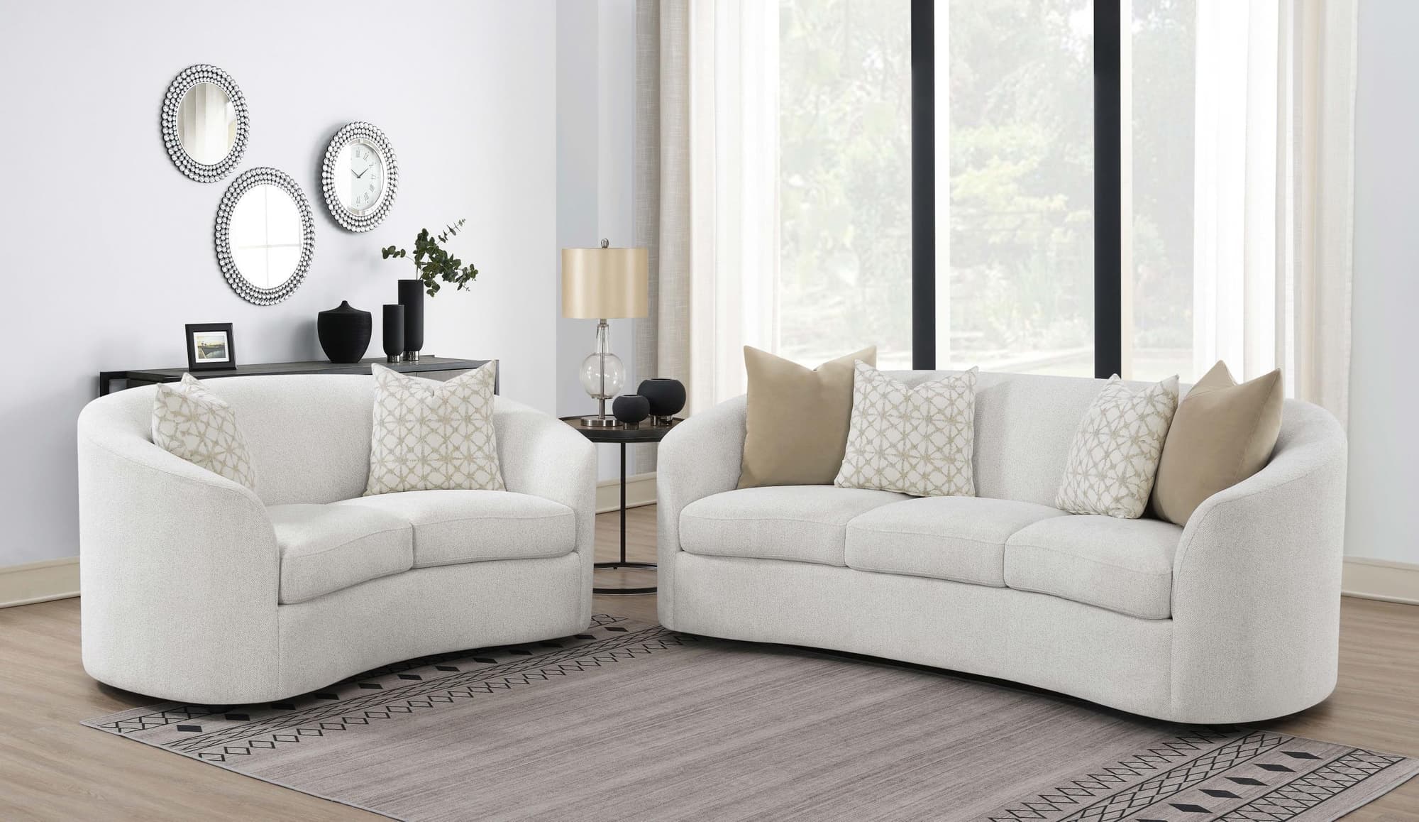 Rainn 2-Piece Boucle Upholstered Sloped Arm Sofa Set Latte - Image 1