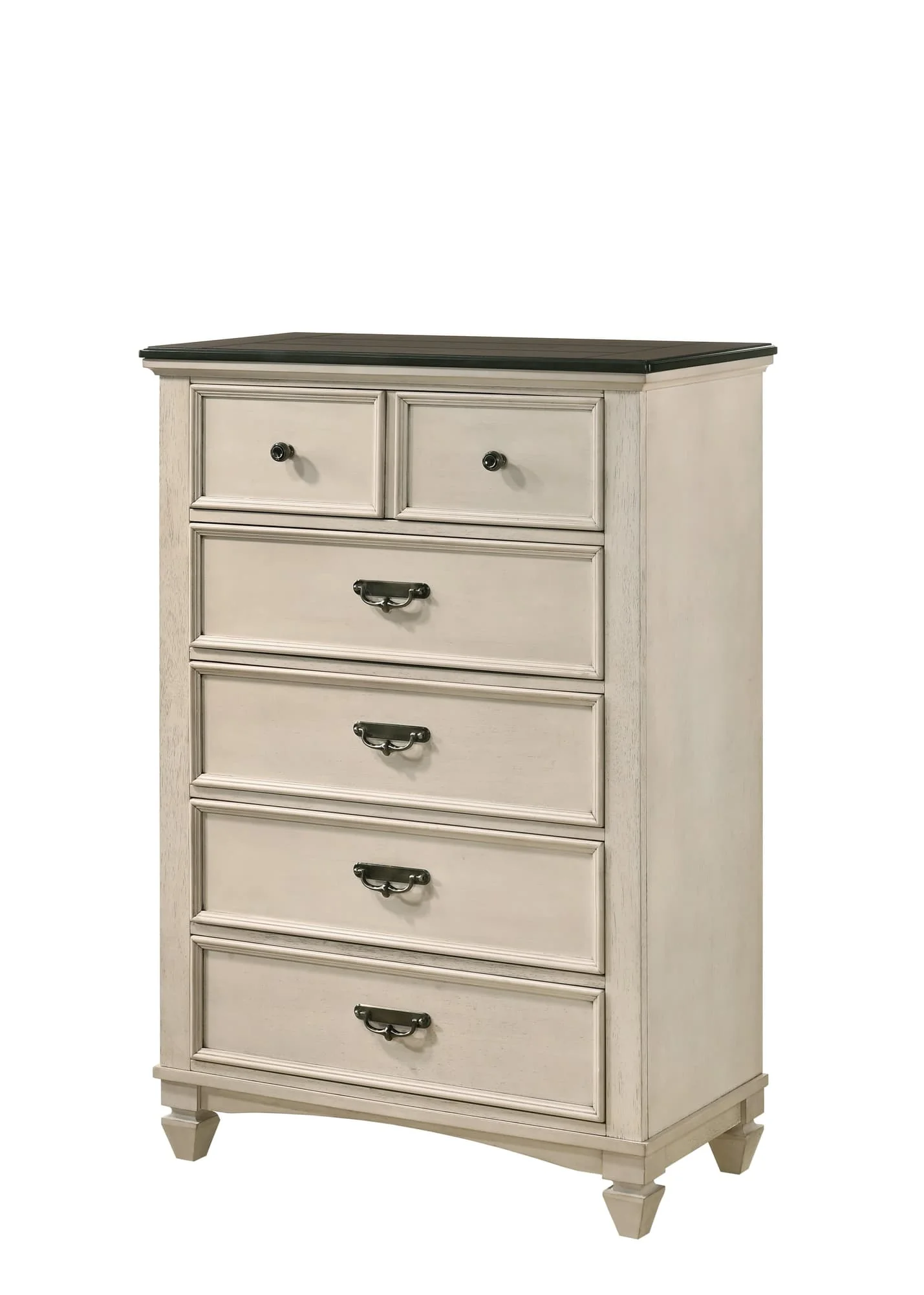 Sawyer Chest Cream Brown Pewter 5 Drawers - Image 1