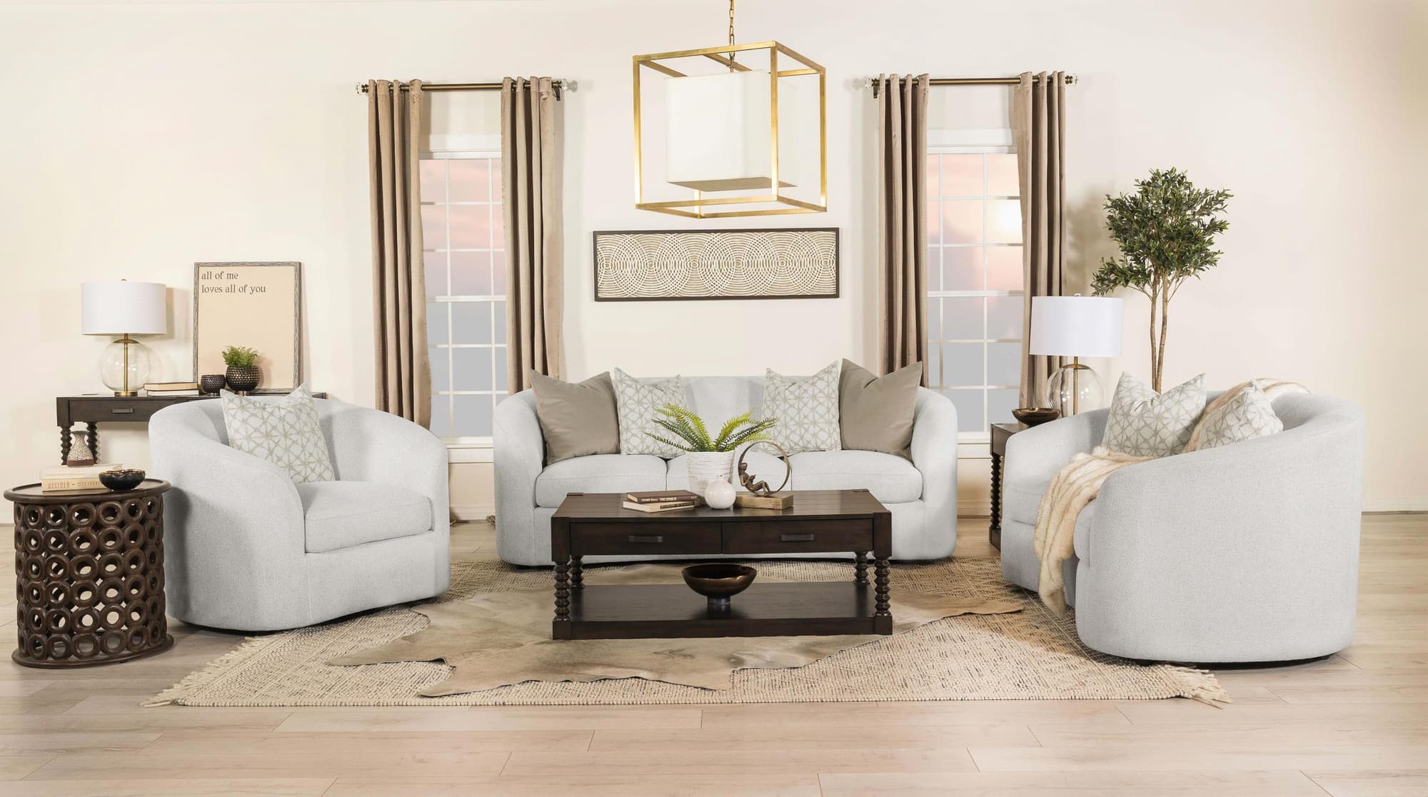 Rainn 3-Piece Boucle Upholstered Sloped Arm Sofa Set Latte - Image 1