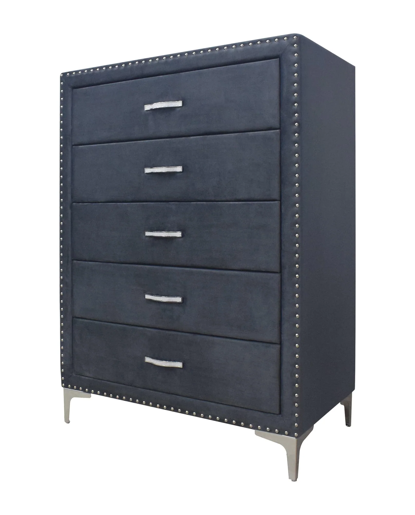 Lucinda Chest Dark Gray Velvet 5 Drawers - Image 1