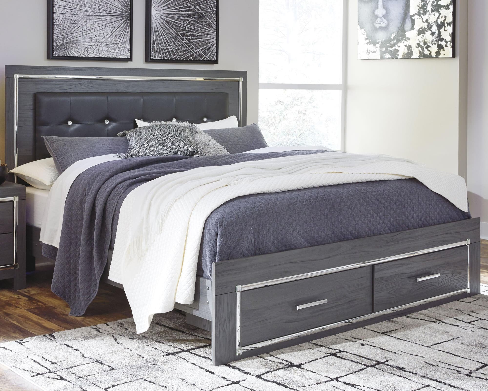 Lodanna Gray King Panel Bed With 2 Storage Drawers - Image 1