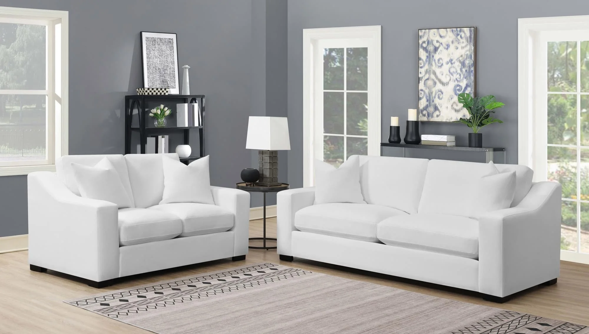 Ashlyn 2-Piece Upholstered Sloped Arm Sofa Set White - Image 1