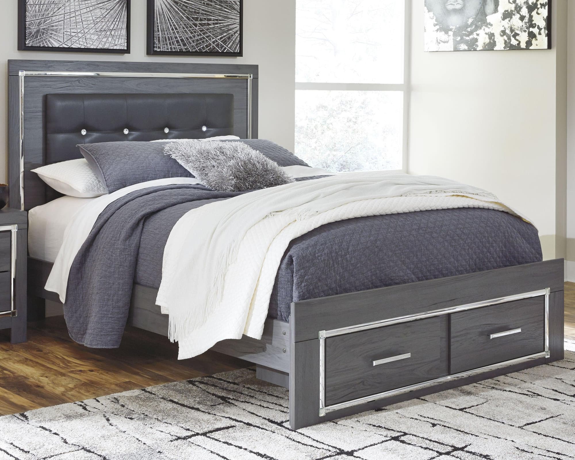 Lodanna Gray Queen Panel Bed With 2 Storage Drawers - Image 1
