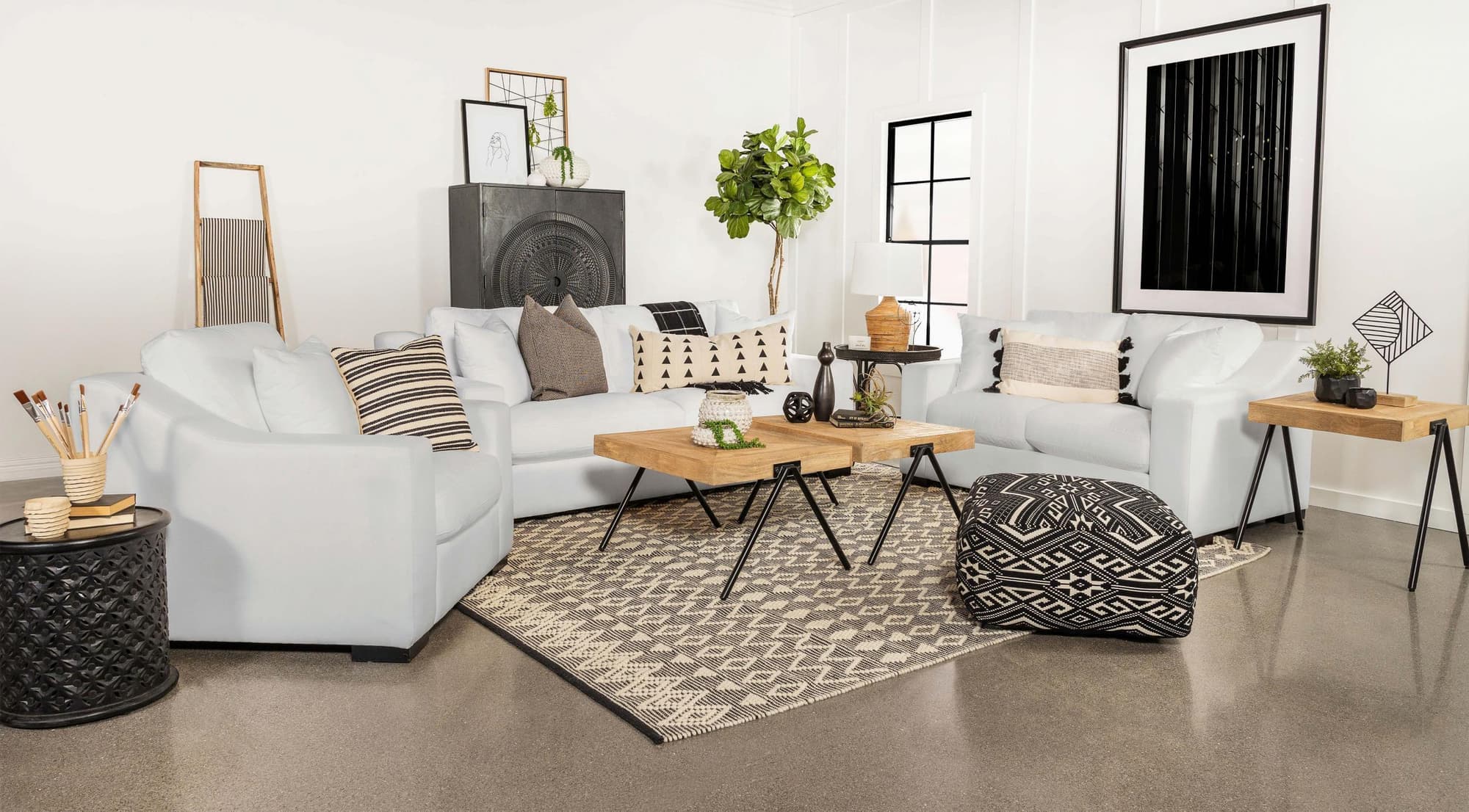 Ashlyn 3-Piece Upholstered Sloped Arm Sofa Set White