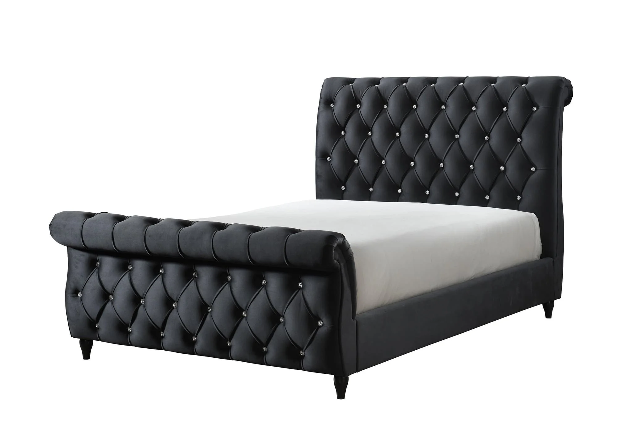 Kyrie Black Upholstered Velvet Tufted Panel King Bed - Image 1