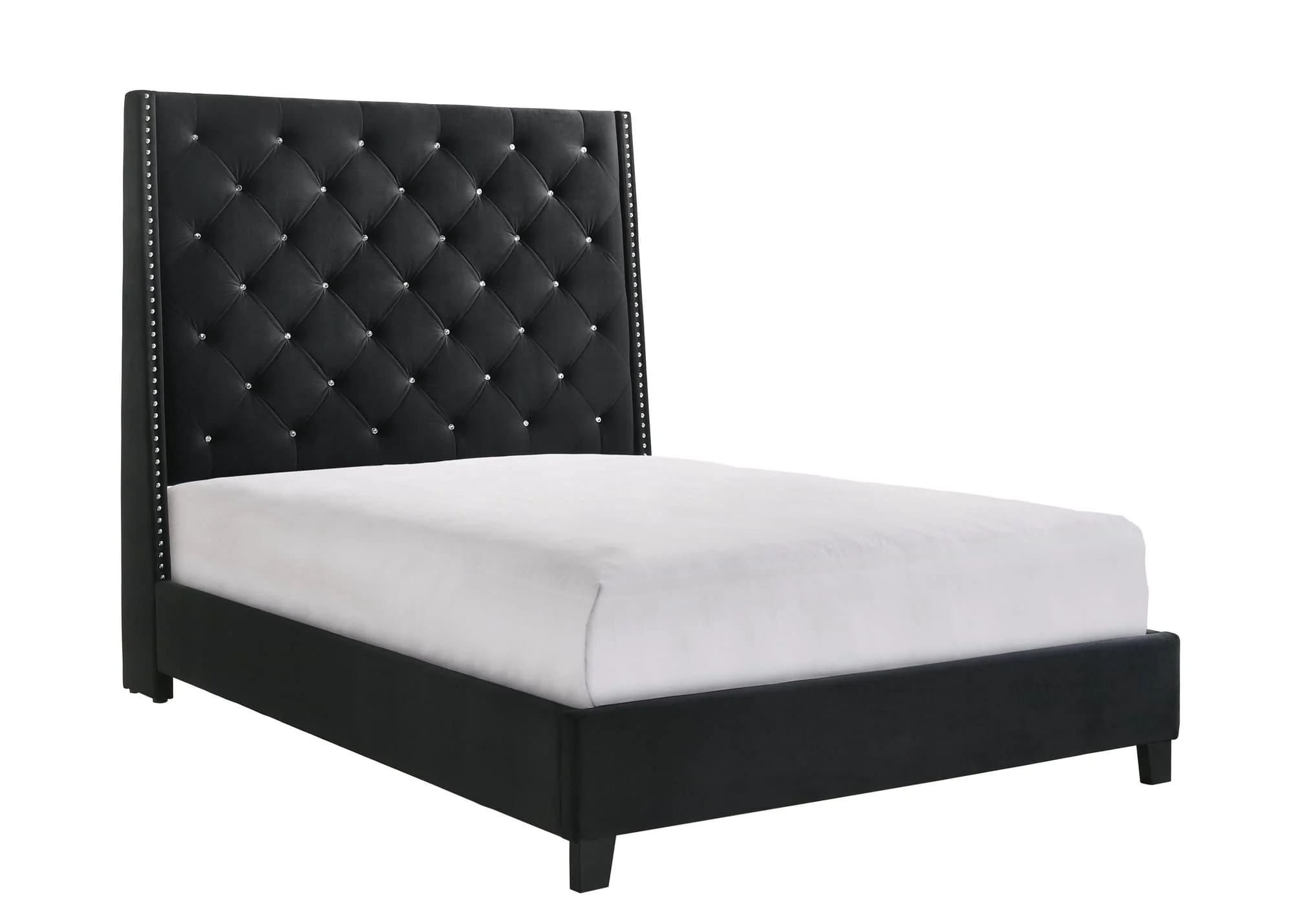 Chantilly Black Velvet Upholstered Tufted Panel Queen Bed - Image 1