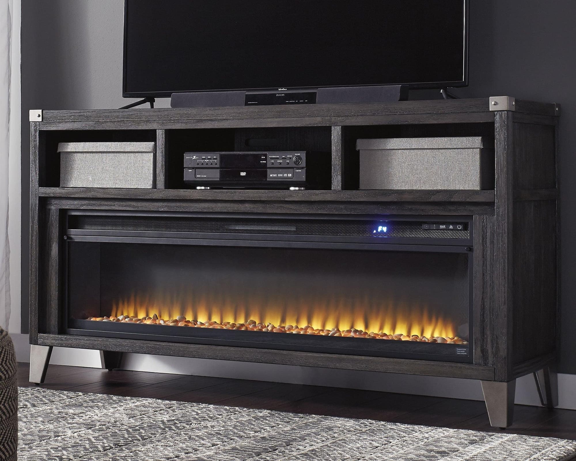 Todoe Gray 65" Tv Stand With Electric Fireplace - Image 1