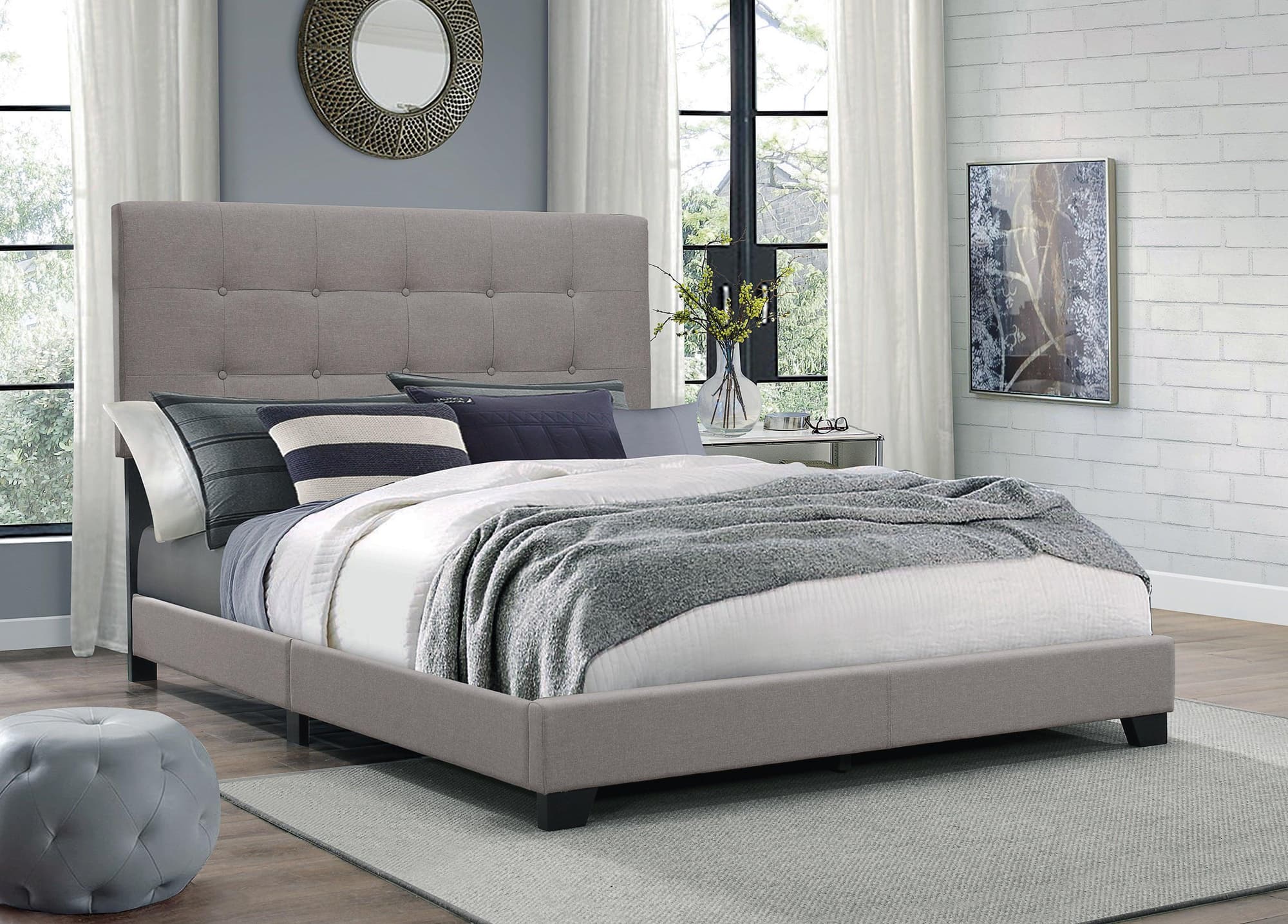 Florence Gray Fabric Twin Upholstered Tufted Bed - Image 1