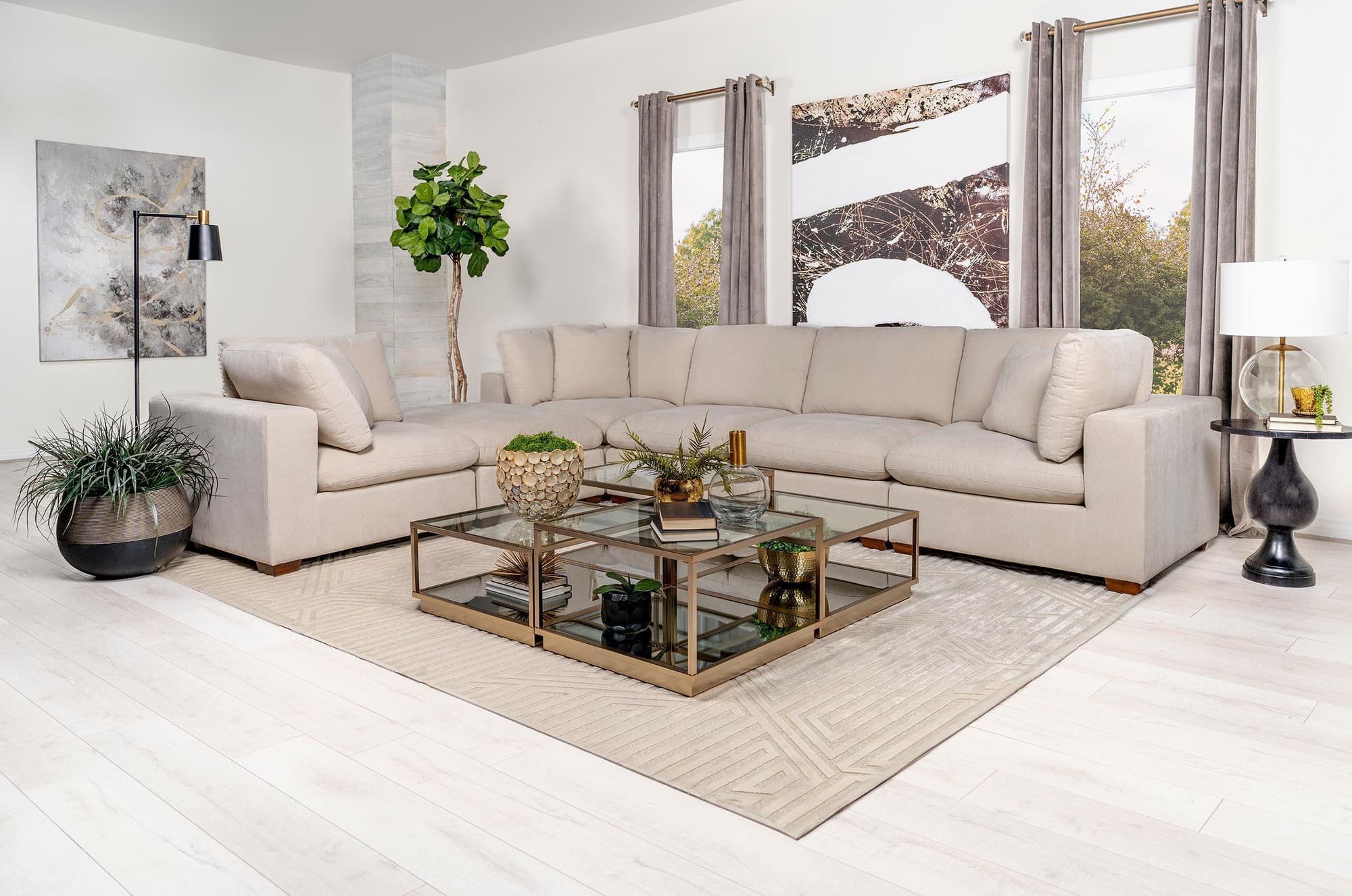Lakeview 5-Piece Upholstered Modular Sectional Sofa Ivory - Image 1