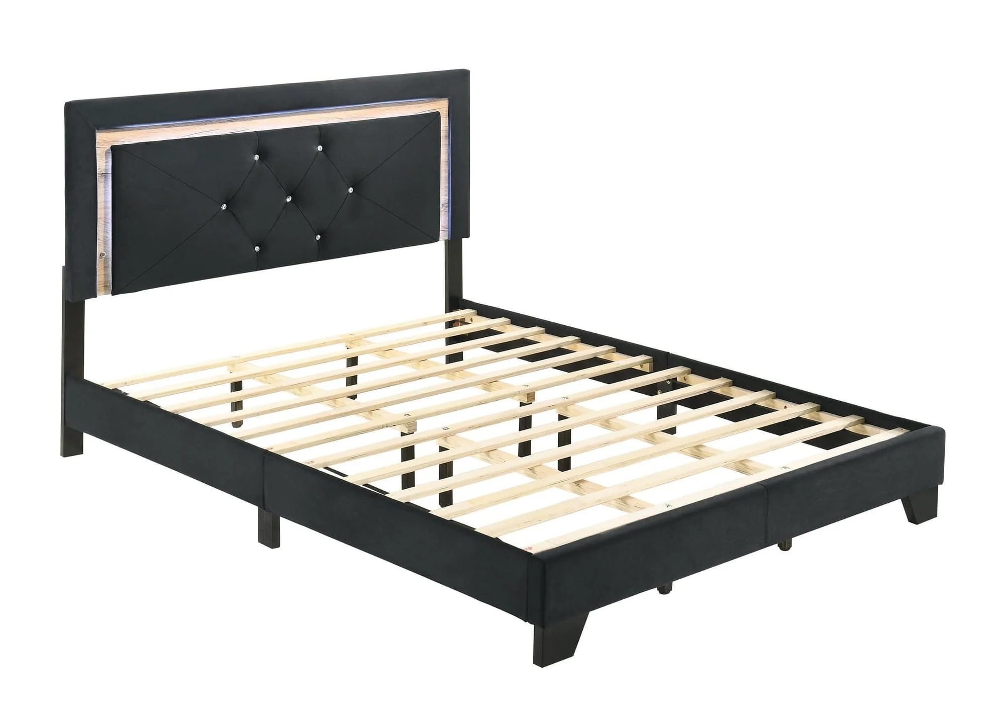 Wally Black Velvet Upholstered Tufted LED Platform King Bed - Image 1