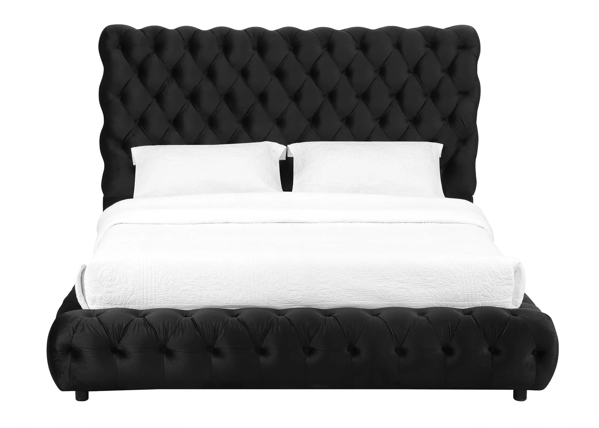 Flory Black Upholstered Velvet Tufted Platform Queen Bed - Image 1