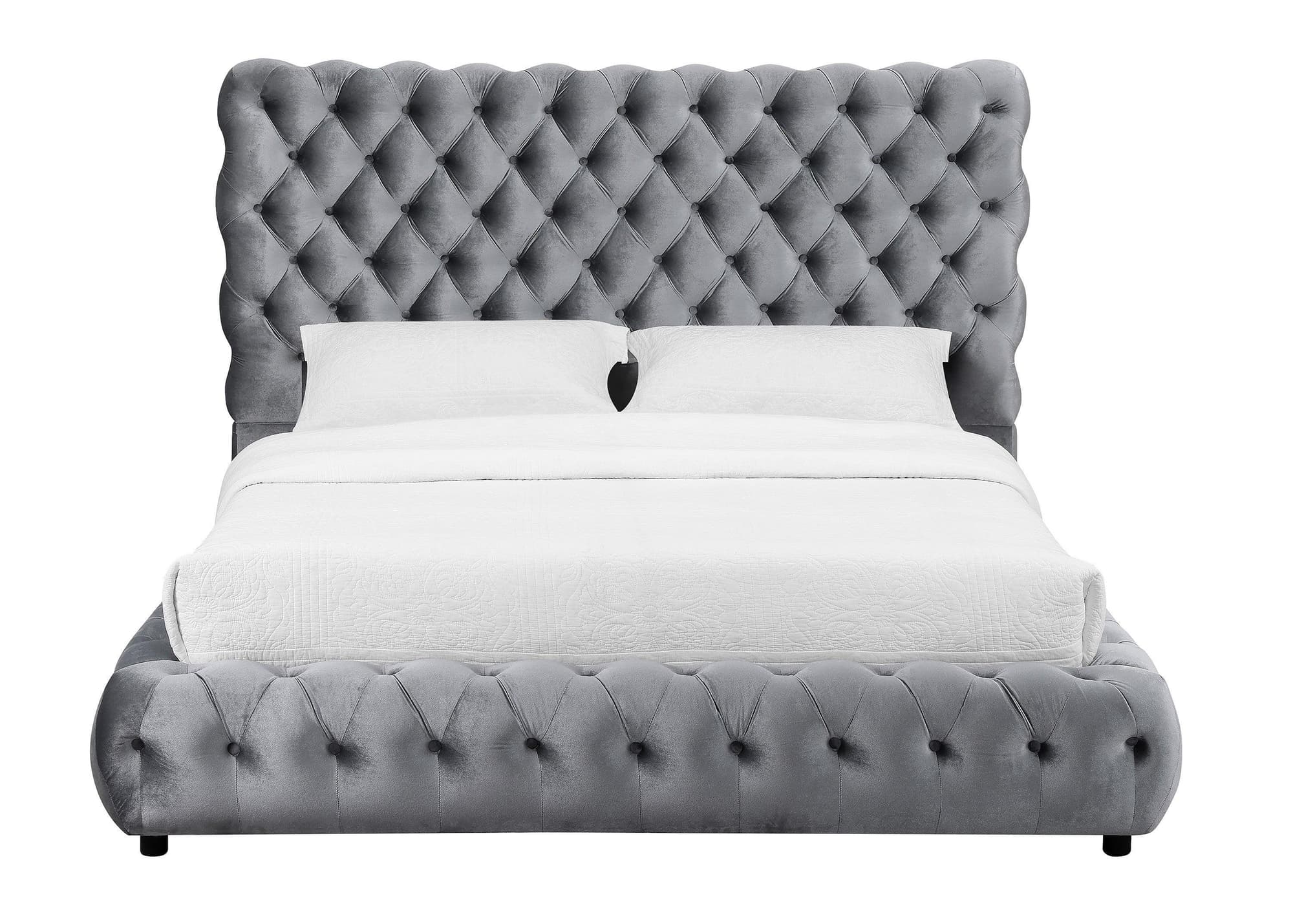 Flory Gray Upholstered Velvet Tufted Platform Queen Bed - Image 1