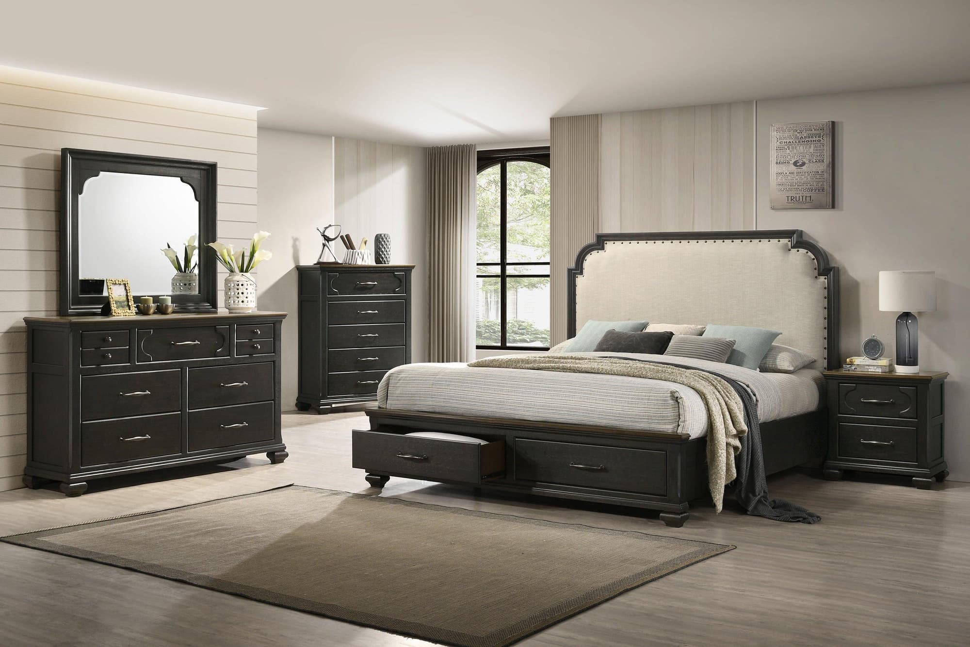 Hamilton Brown Fabric Storage Platform Bedroom Set - Image 1